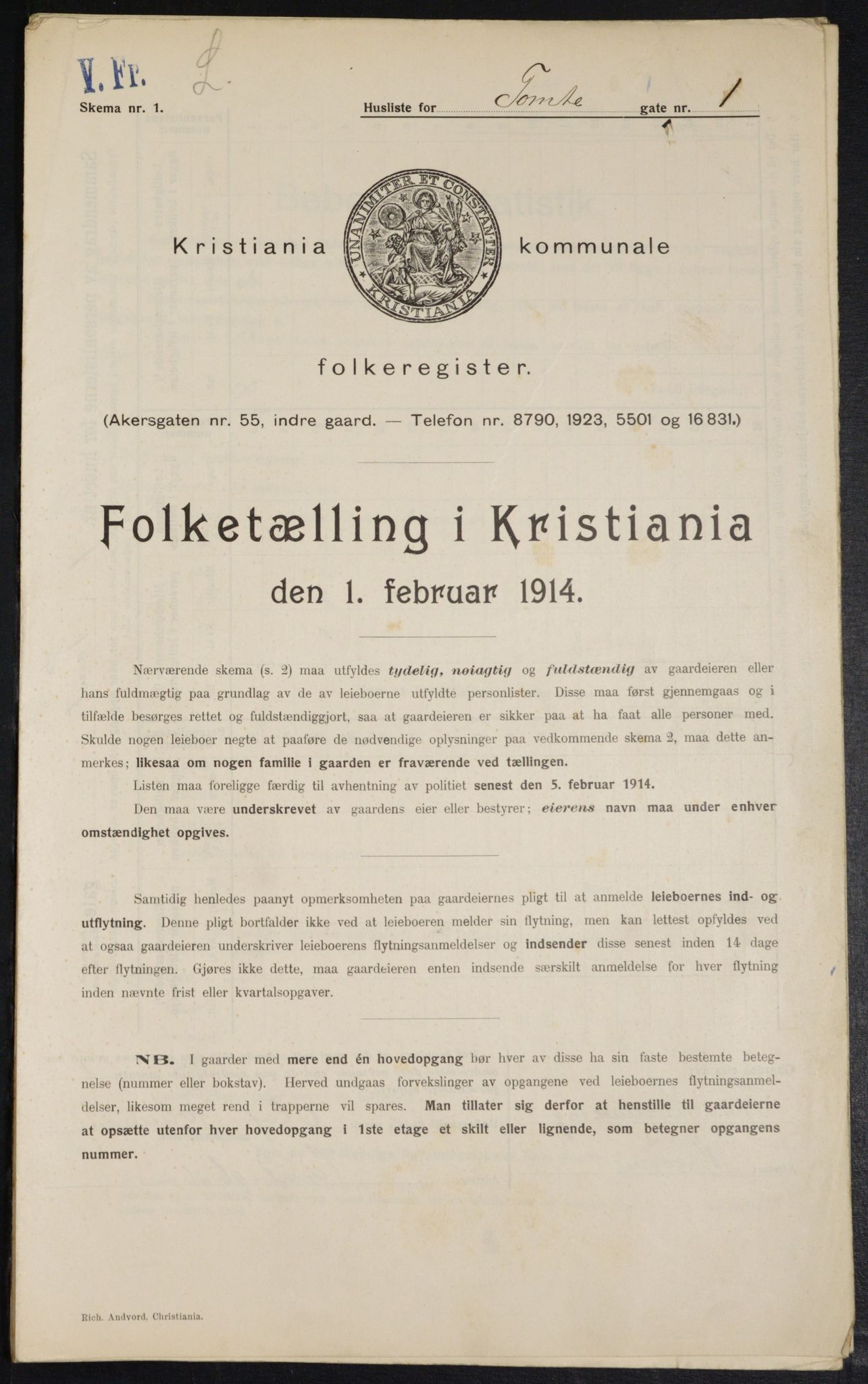 OBA, Kommunal folketelling 1.2.1914 for Kristiania, 1914, s. 114261