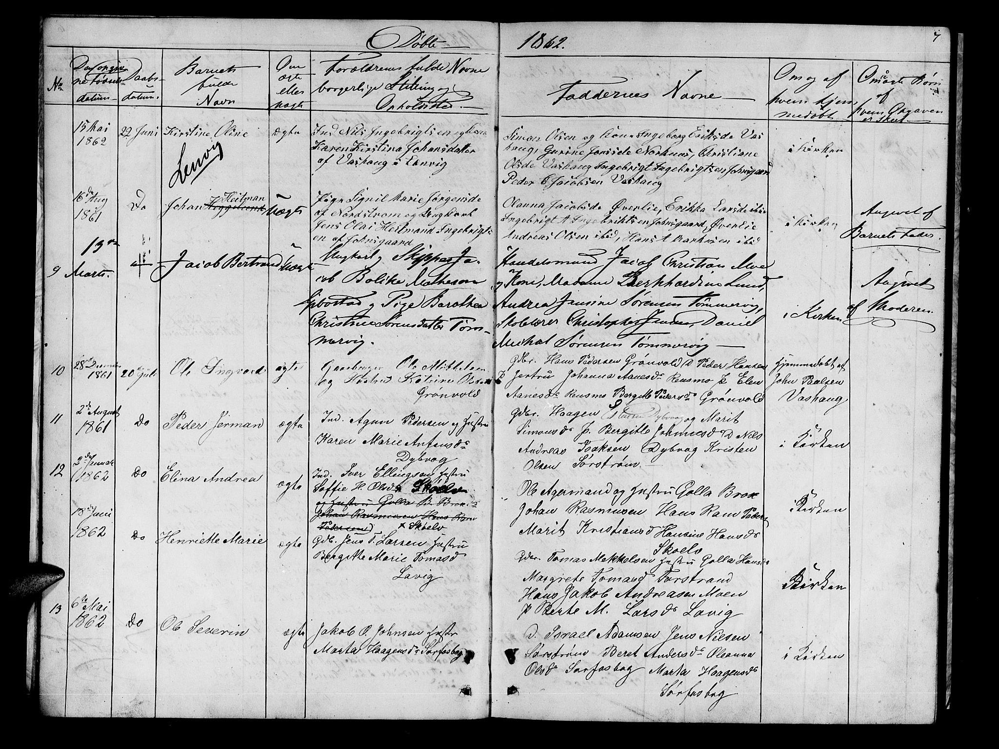 Tranøy sokneprestkontor, AV/SATØ-S-1313/I/Ia/Iab/L0021klokker: Klokkerbok nr. 21, 1861-1886, s. 7