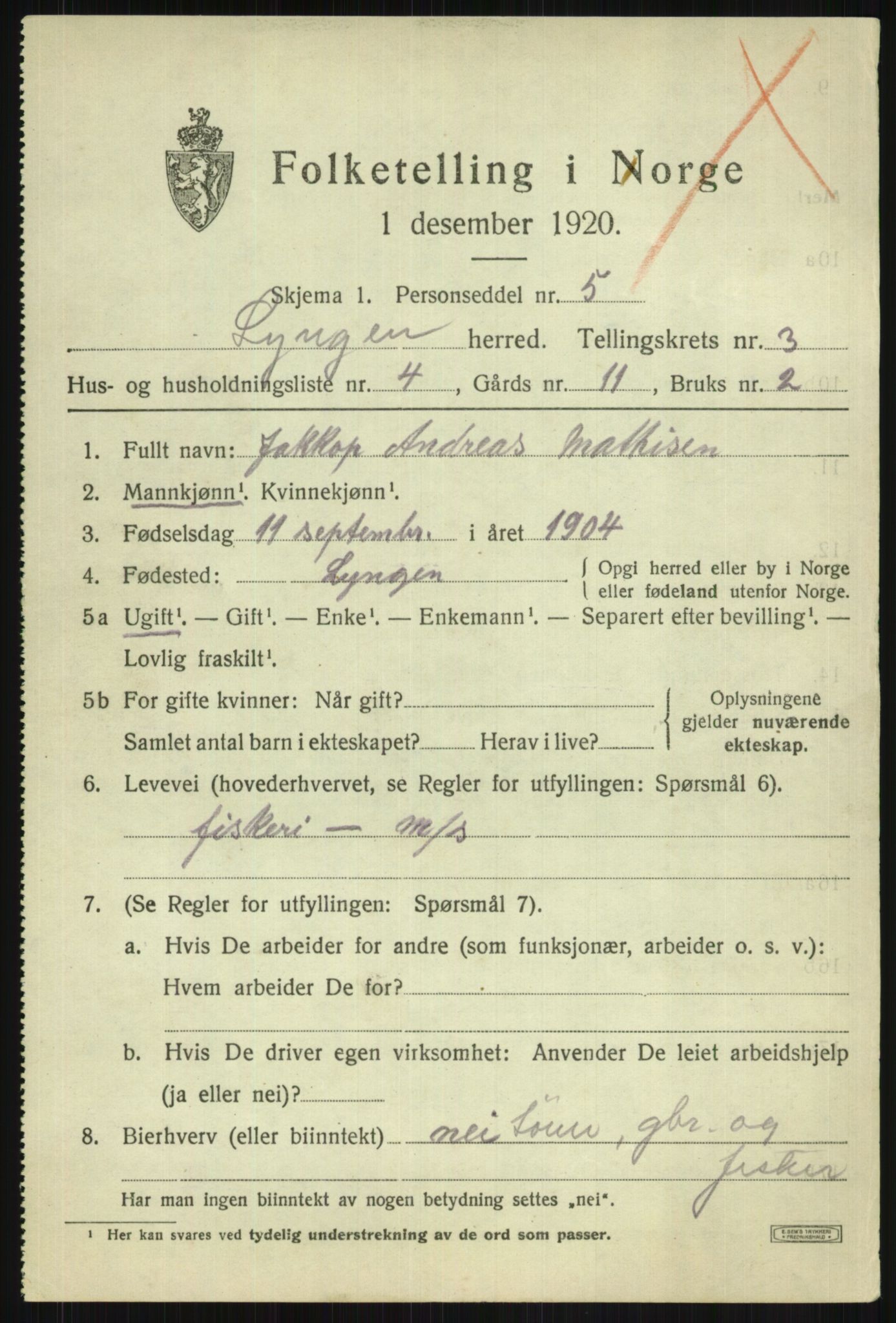 SATØ, Folketelling 1920 for 1938 Lyngen herred, 1920, s. 3523