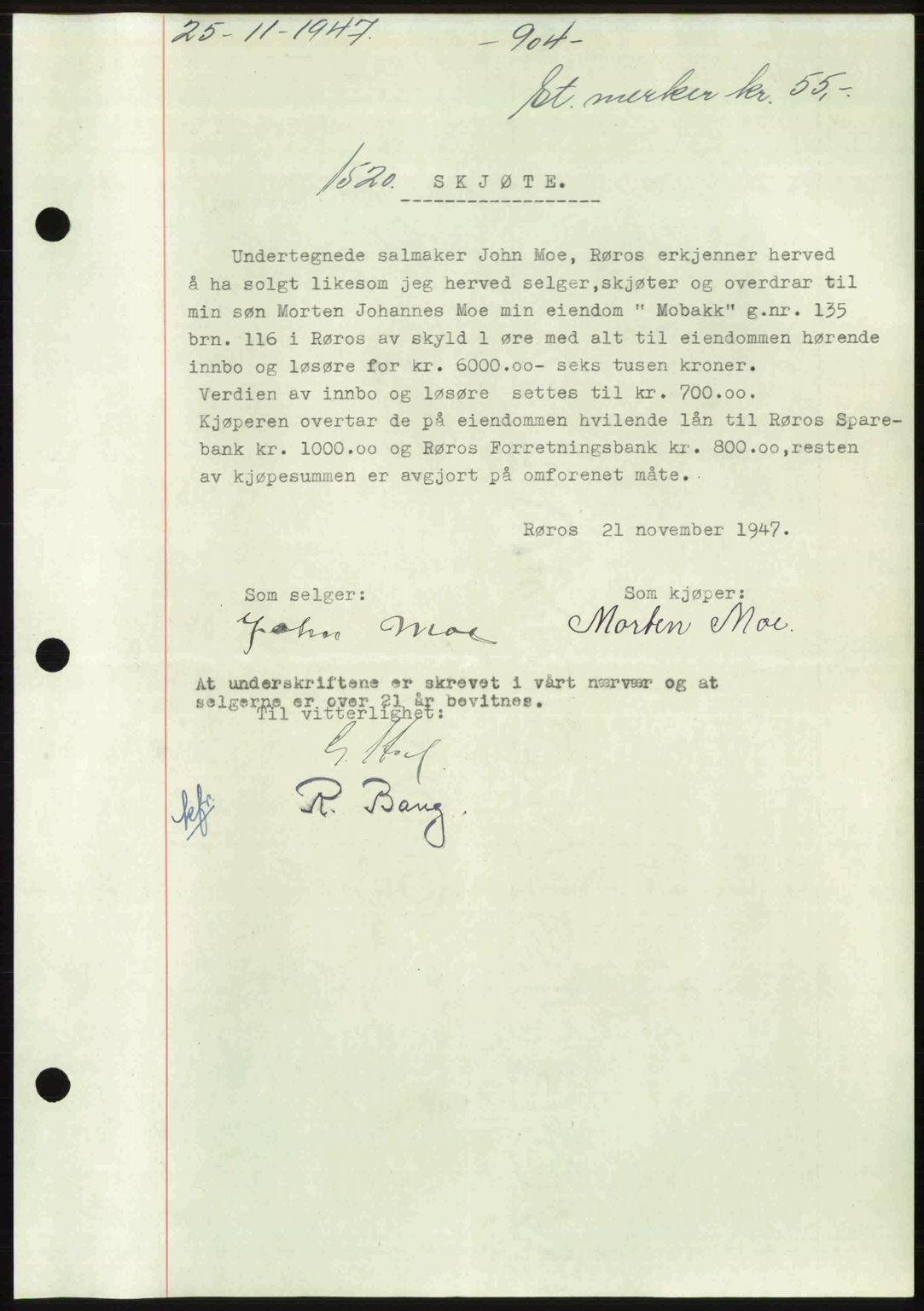 Gauldal sorenskriveri, SAT/A-0014/1/2/2C: Pantebok nr. A5, 1947-1948, Dagboknr: 1520/1947