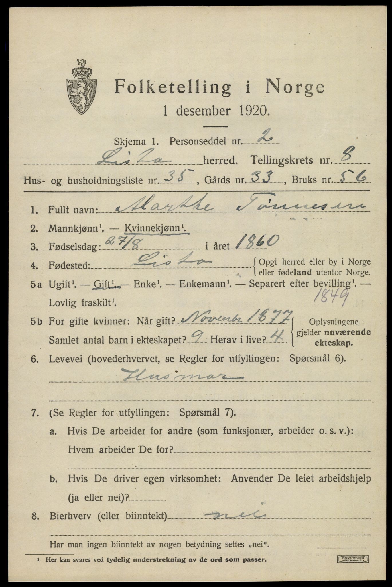 SAK, Folketelling 1920 for 1041 Lista herred, 1920, s. 8183