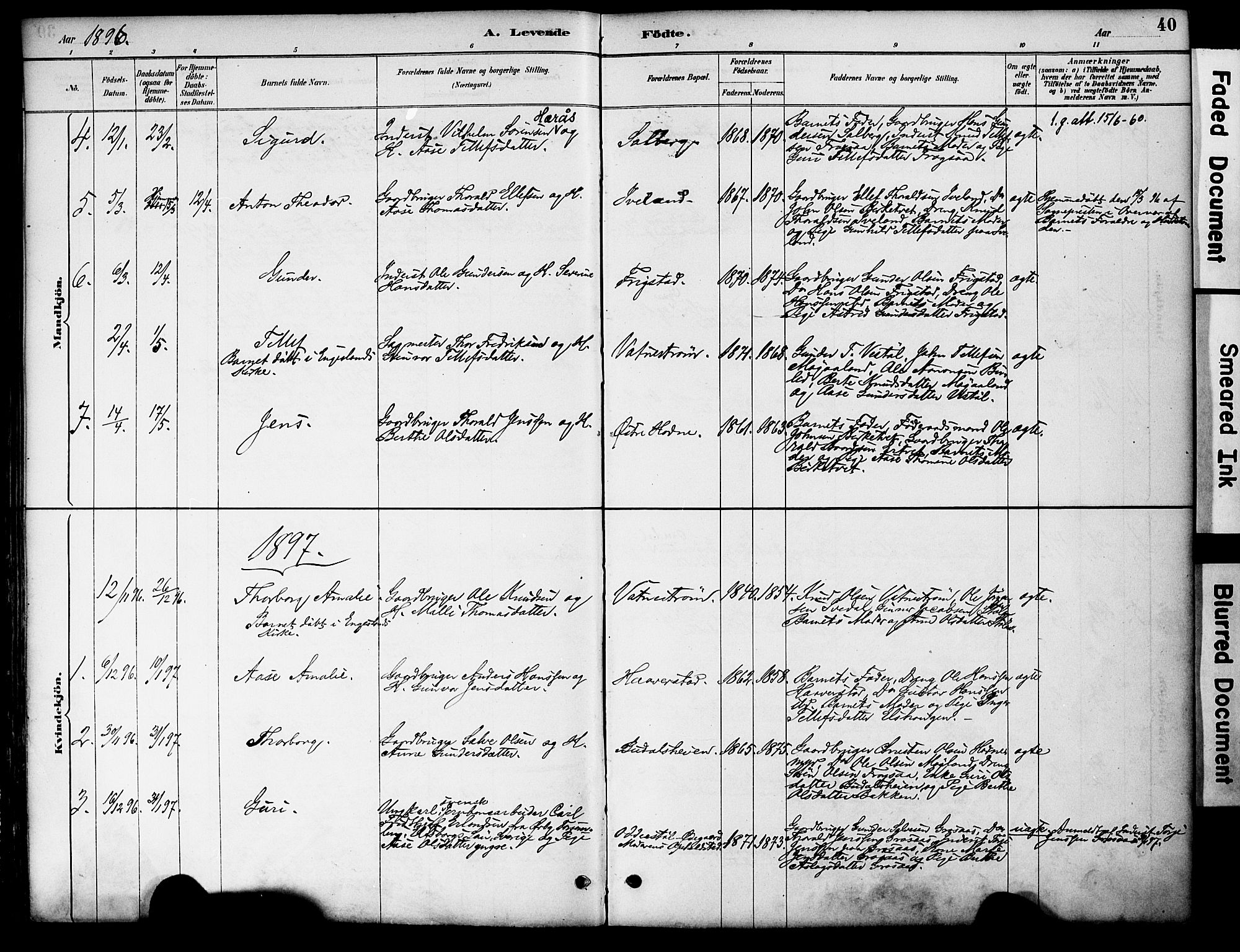 Evje sokneprestkontor, AV/SAK-1111-0008/F/Fa/Fac/L0003: Ministerialbok nr. A 3, 1884-1909, s. 40