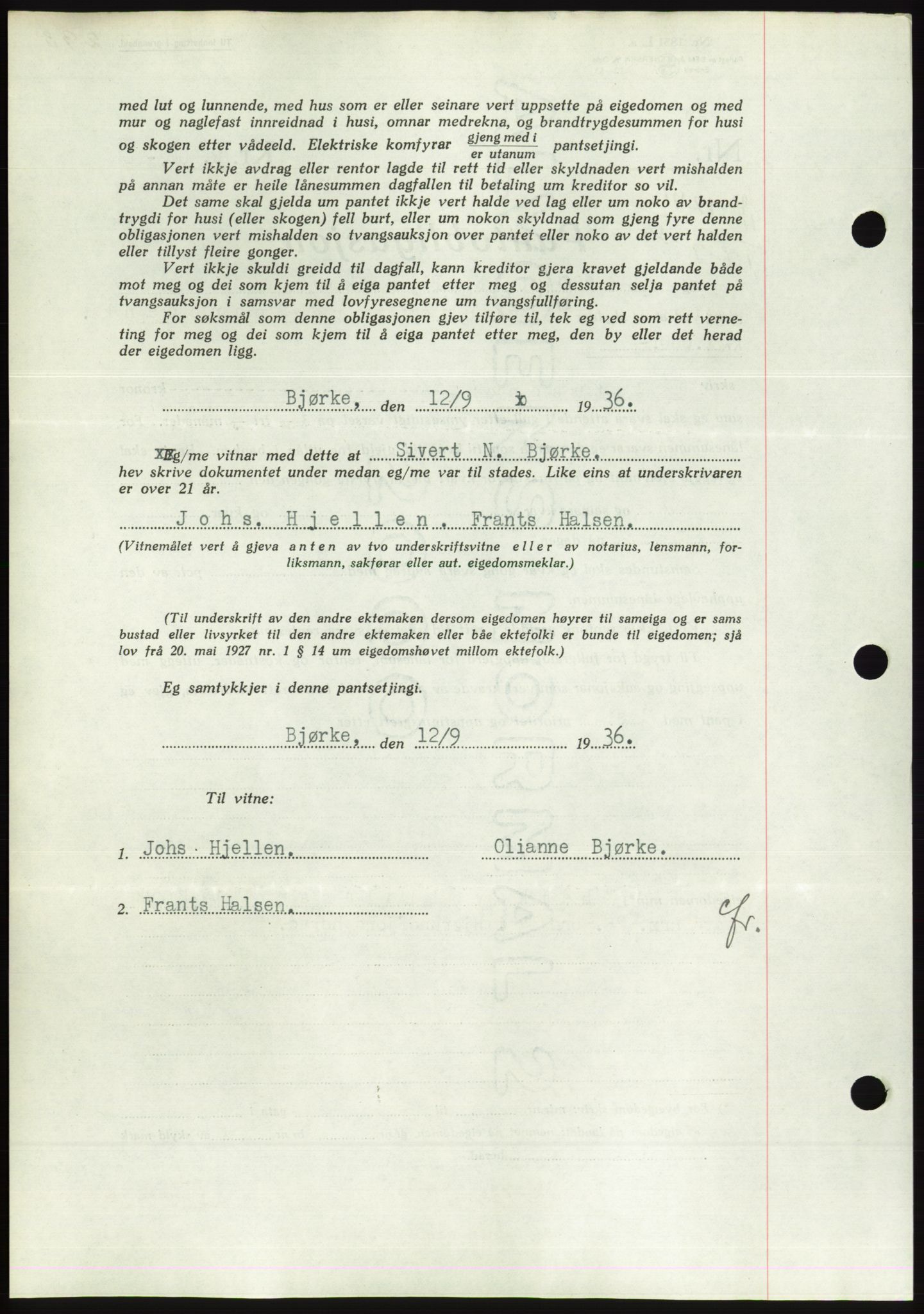 Søre Sunnmøre sorenskriveri, AV/SAT-A-4122/1/2/2C/L0061: Pantebok nr. 55, 1936-1936, Dagboknr: 1291/1936