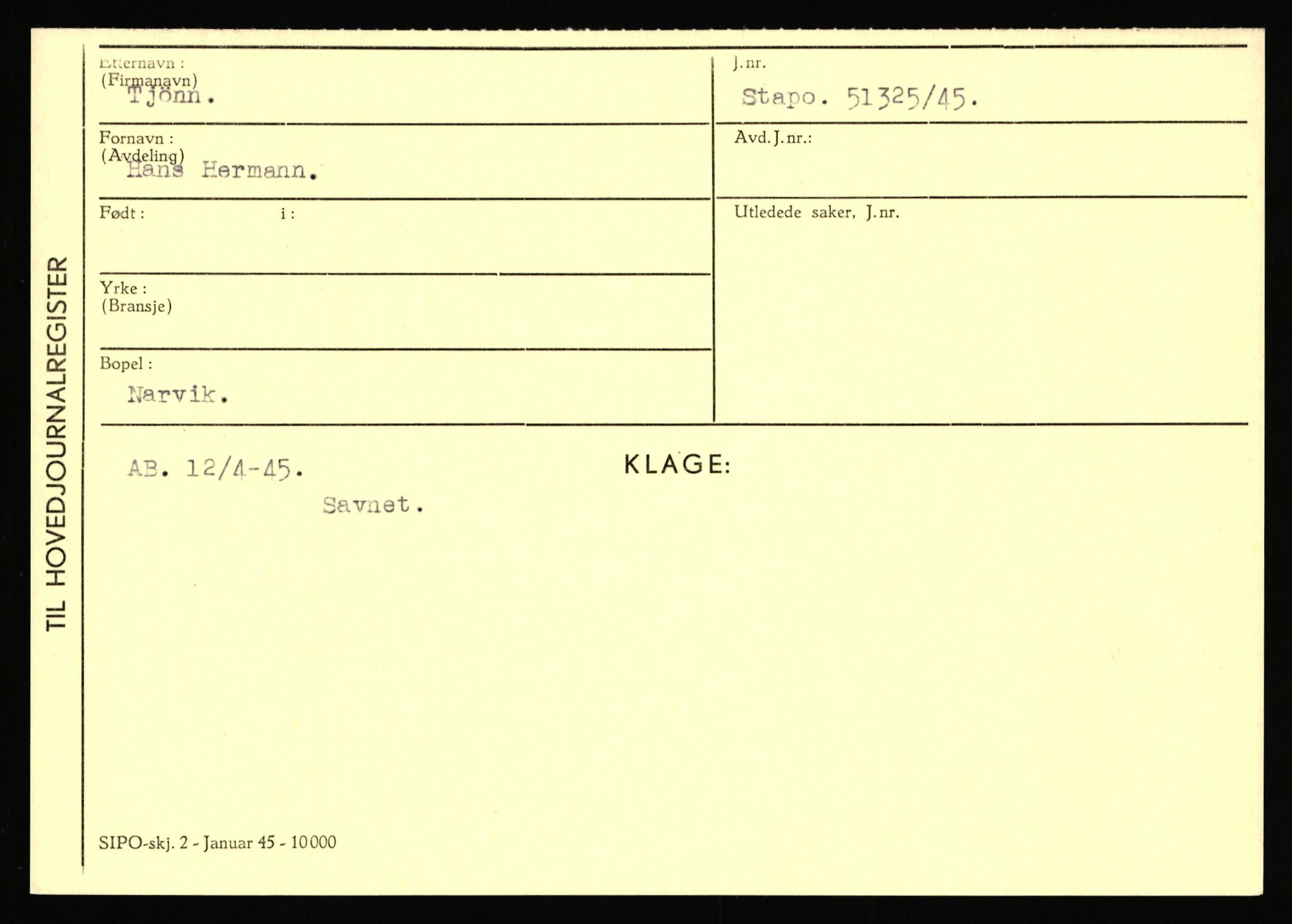 Statspolitiet - Hovedkontoret / Osloavdelingen, AV/RA-S-1329/C/Ca/L0015: Svea - Tøsse, 1943-1945, s. 3306