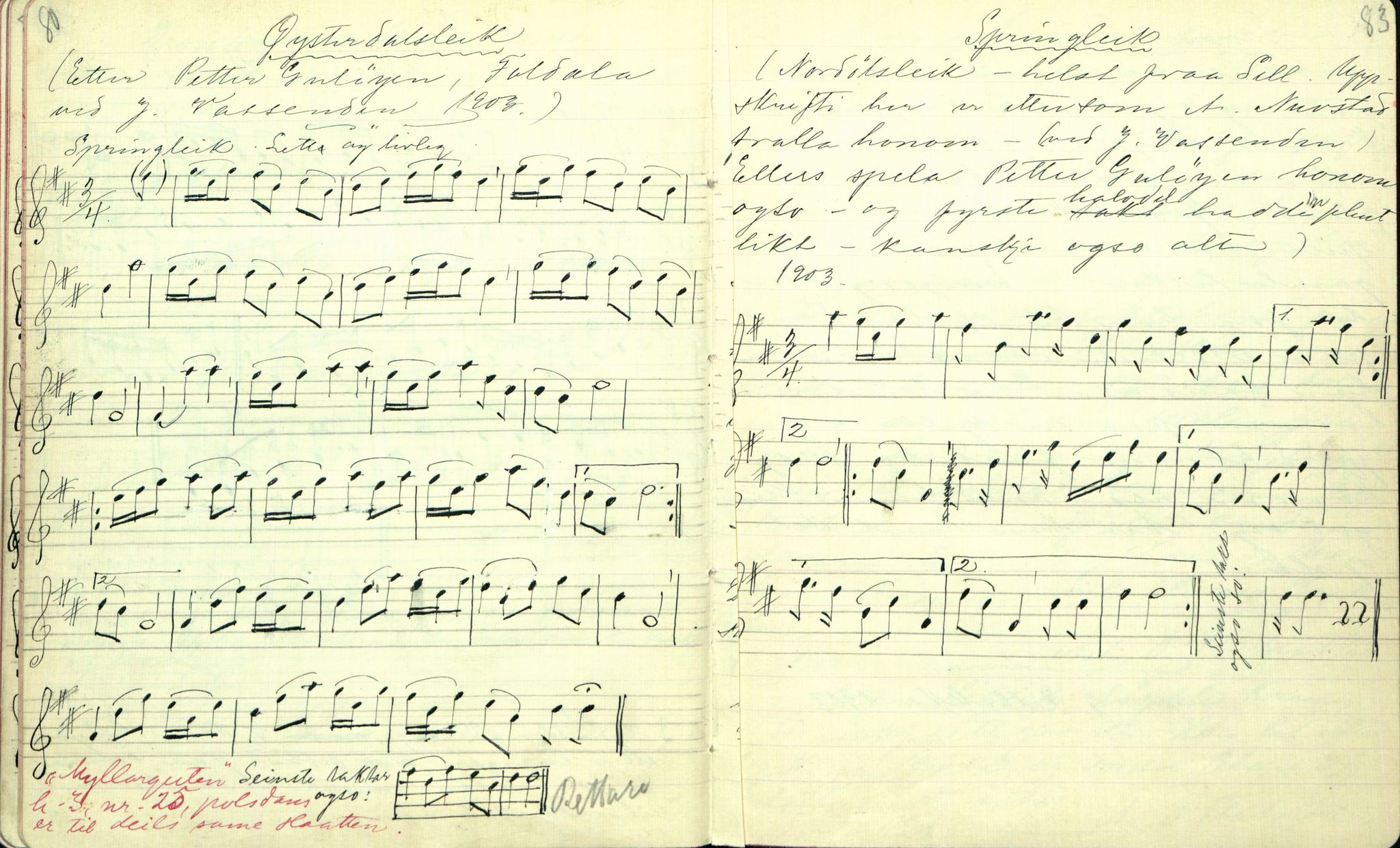 Rikard Berge, TEMU/TGM-A-1003/F/L0001/0024: 001-030 Innholdslister / 20. Musiksoge. Folkemusik II, 1902-1903, s. 80-83
