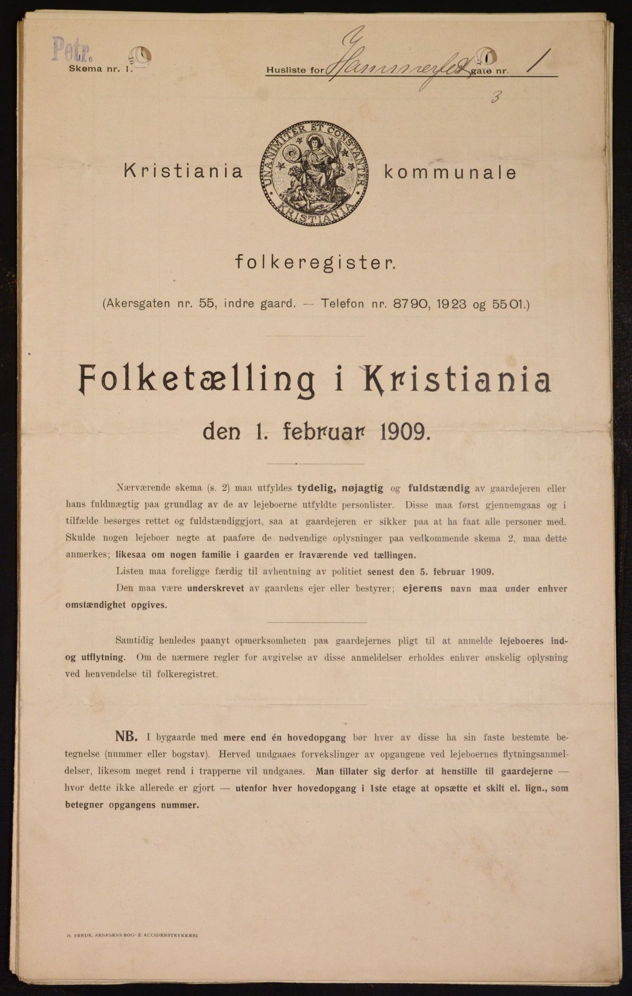OBA, Kommunal folketelling 1.2.1909 for Kristiania kjøpstad, 1909, s. 30998