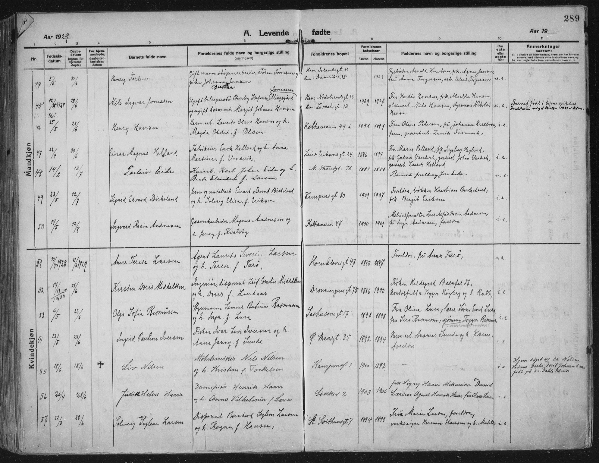 Domkirken sokneprestkontor, AV/SAST-A-101812/002/A/L0018: Ministerialbok nr. A 34, 1915-1929, s. 289