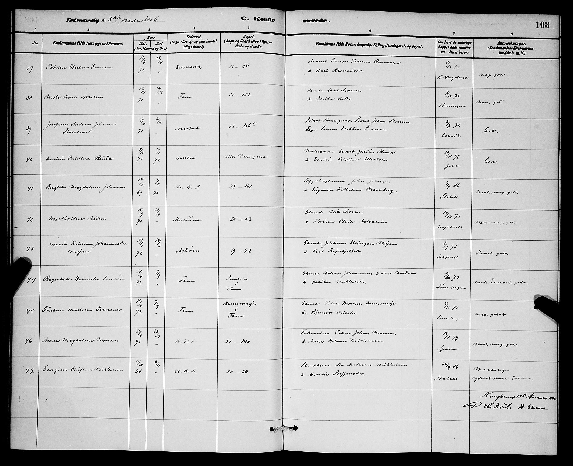 Korskirken sokneprestembete, SAB/A-76101/H/Hab: Klokkerbok nr. C 3, 1880-1892, s. 103