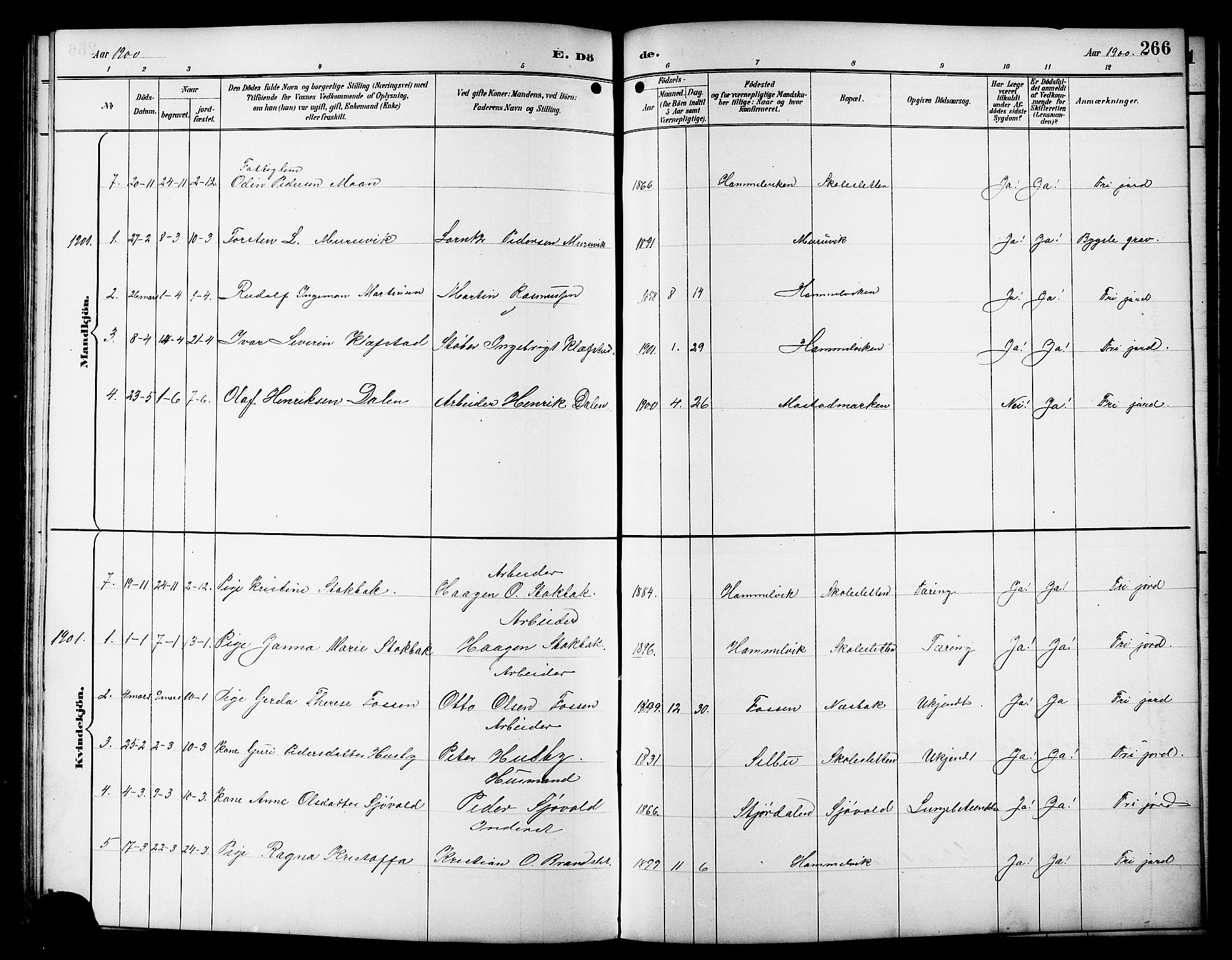 Ministerialprotokoller, klokkerbøker og fødselsregistre - Sør-Trøndelag, SAT/A-1456/617/L0431: Klokkerbok nr. 617C01, 1889-1910, s. 266
