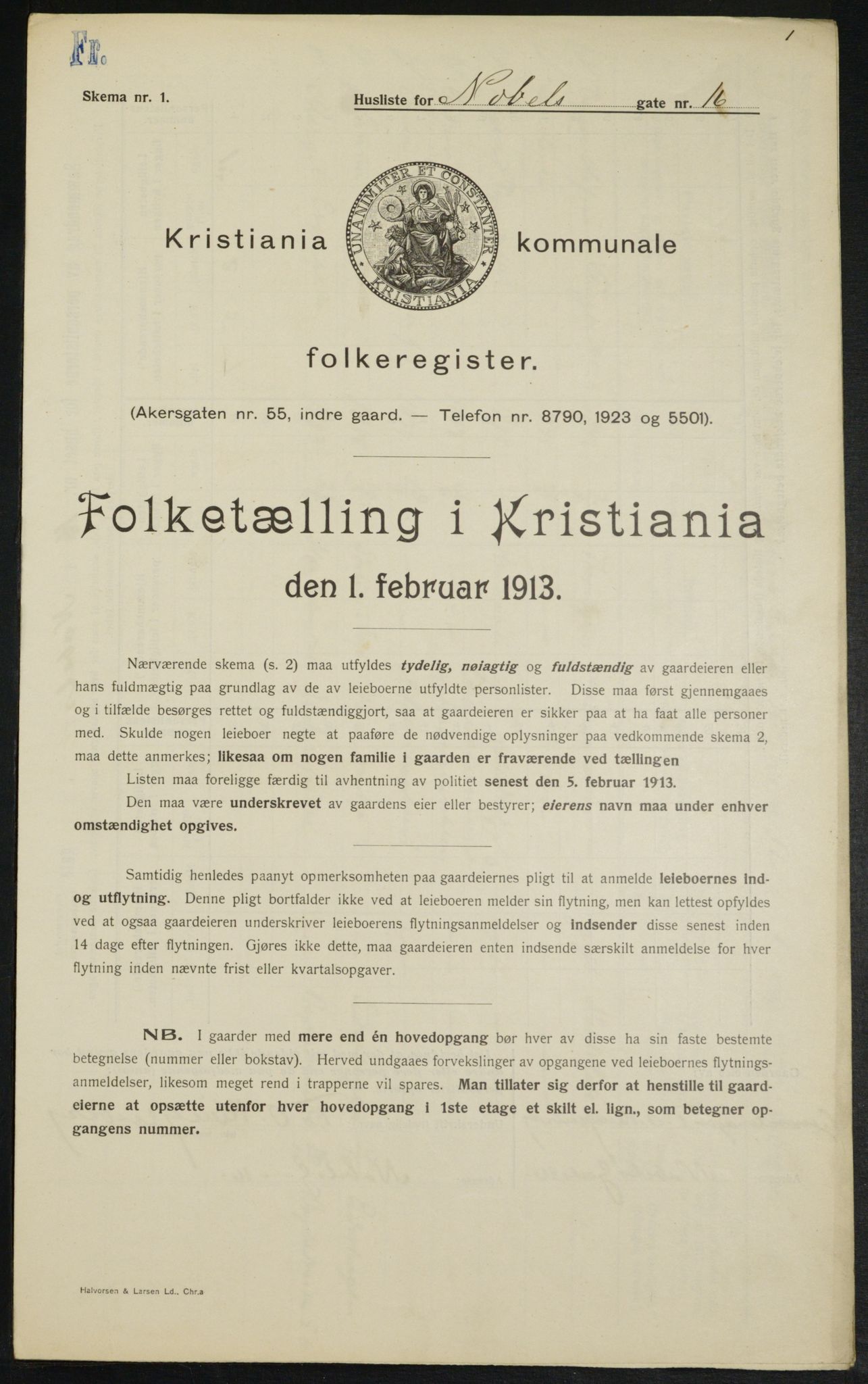 OBA, Kommunal folketelling 1.2.1913 for Kristiania, 1913, s. 71274