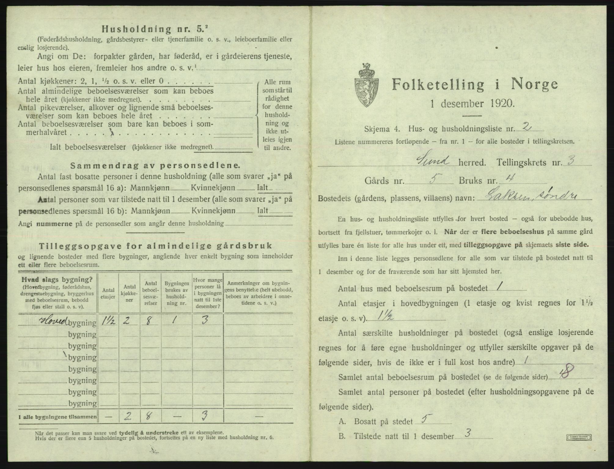 SAB, Folketelling 1920 for 1245 Sund herred, 1920, s. 174