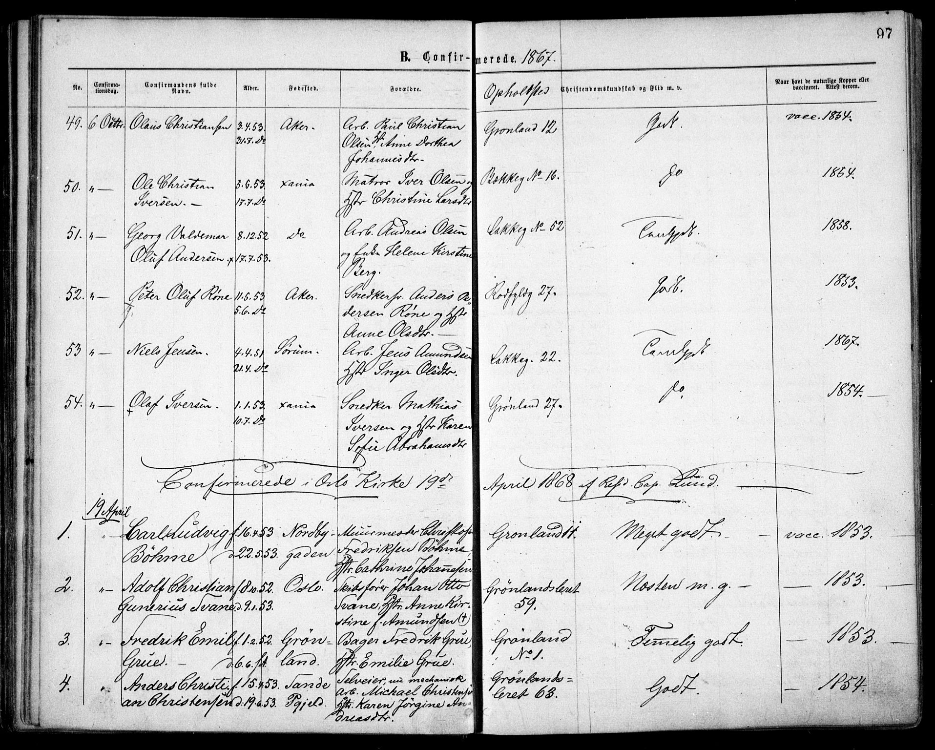 Grønland prestekontor Kirkebøker, AV/SAO-A-10848/F/Fa/L0003: Ministerialbok nr. 3, 1862-1868, s. 97