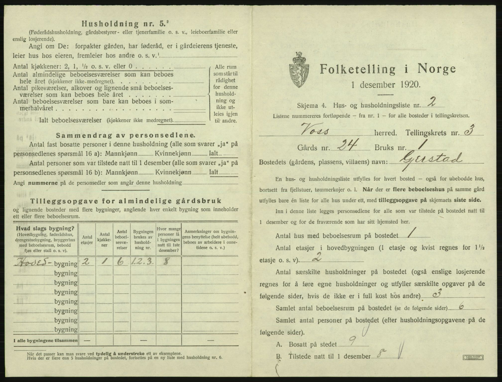 SAB, Folketelling 1920 for 1235 Voss herred, 1920, s. 309