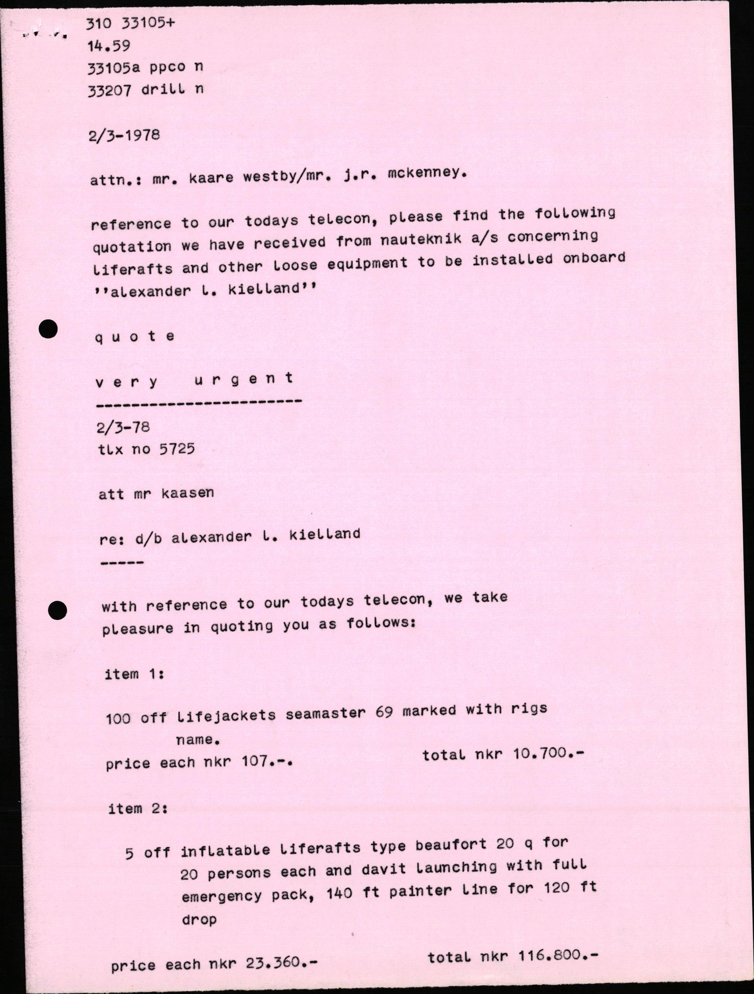 Pa 1503 - Stavanger Drilling AS, AV/SAST-A-101906/2/E/Eb/Eba/L0010: Sak og korrespondanse, 1977-1981