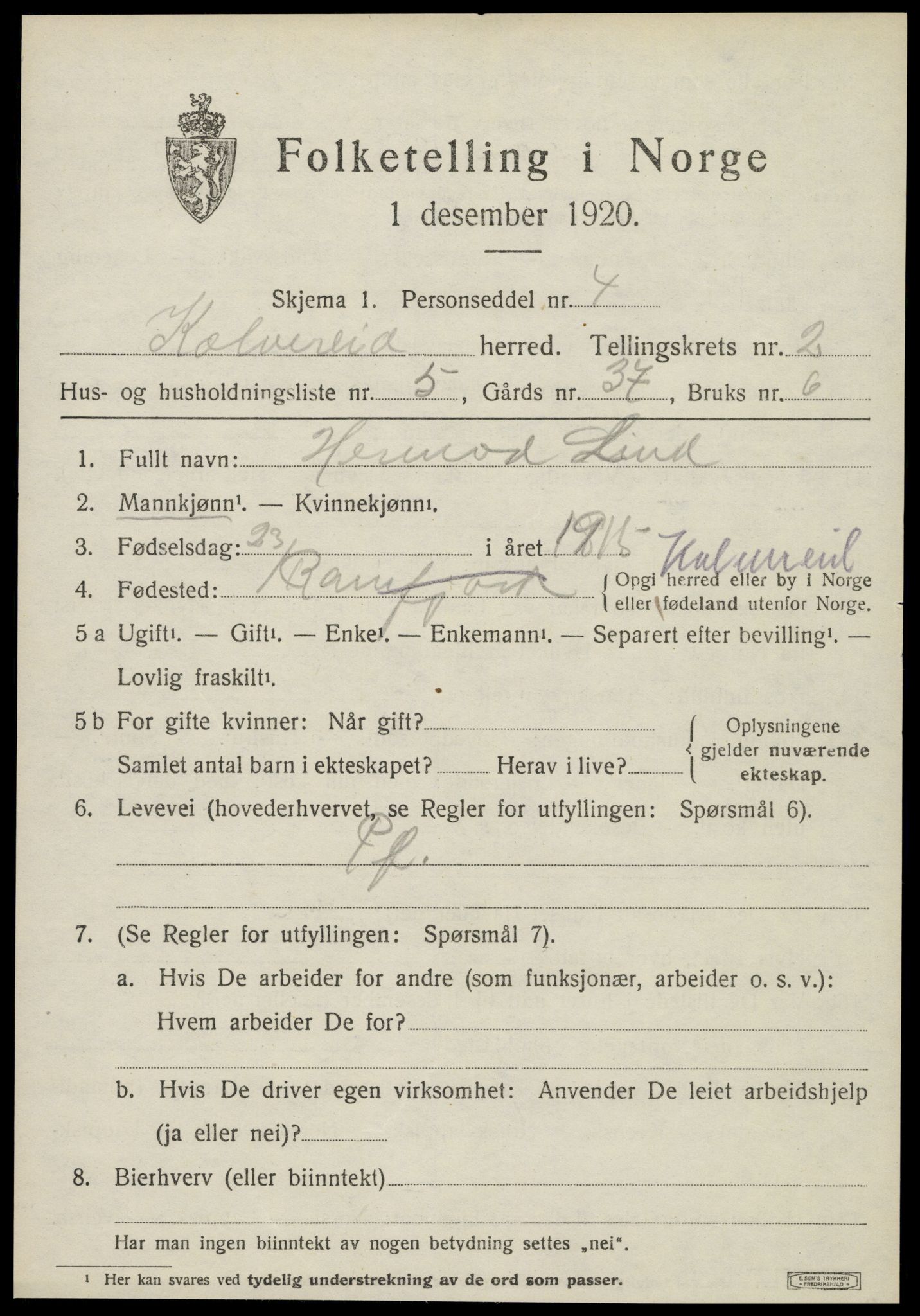 SAT, Folketelling 1920 for 1752 Kolvereid herred, 1920, s. 1549