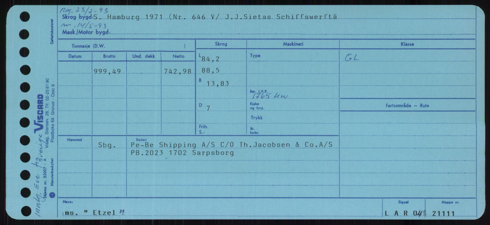 Sjøfartsdirektoratet med forløpere, Skipsmålingen, RA/S-1627/H/Ha/L0002/0001: Fartøy, Eik-Hill / Fartøy, Eik-F, s. 239