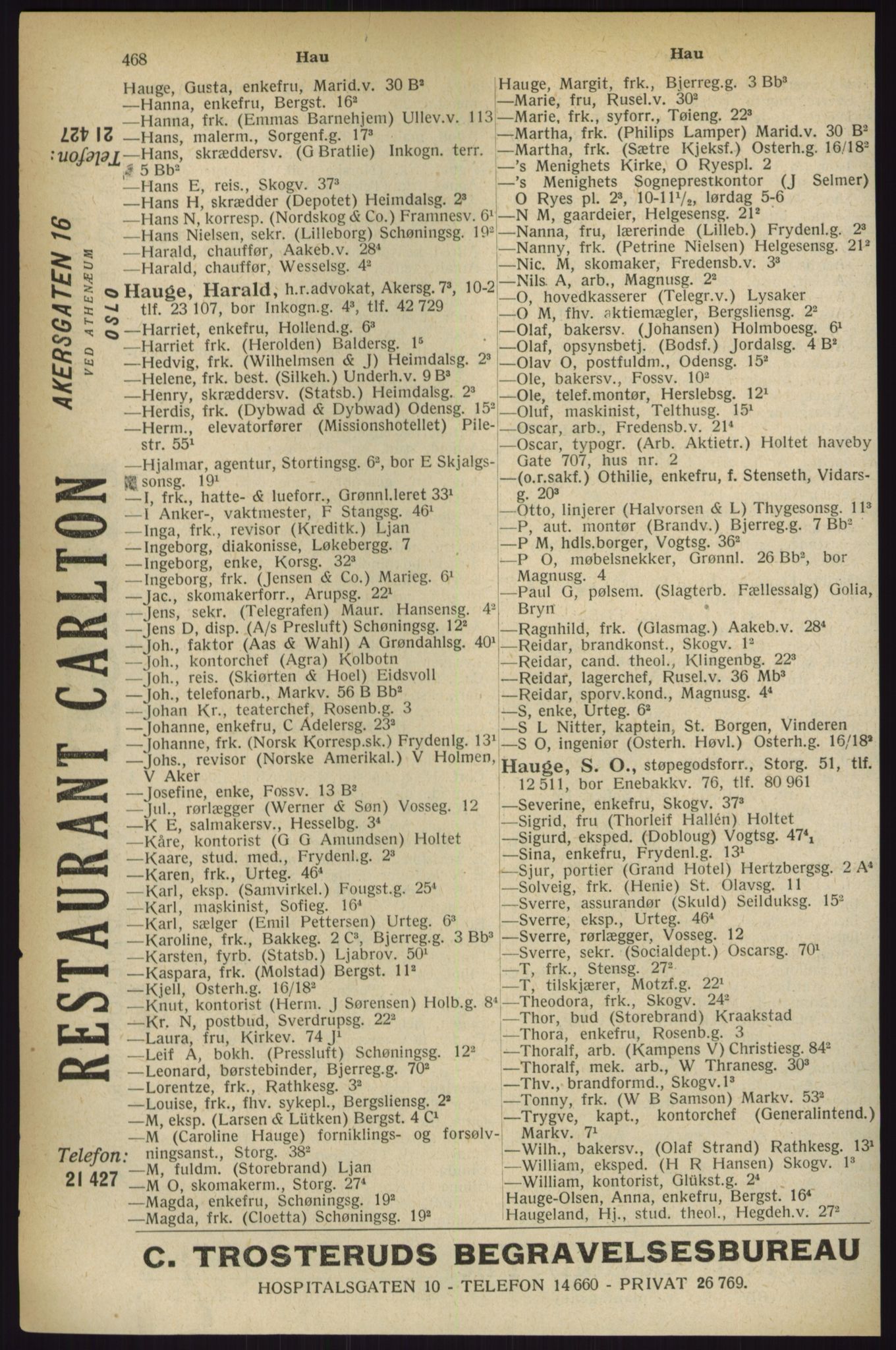 Kristiania/Oslo adressebok, PUBL/-, 1927, s. 468