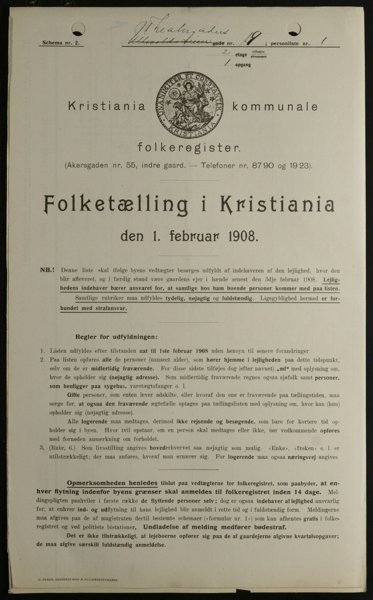 OBA, Kommunal folketelling 1.2.1908 for Kristiania kjøpstad, 1908, s. 96462