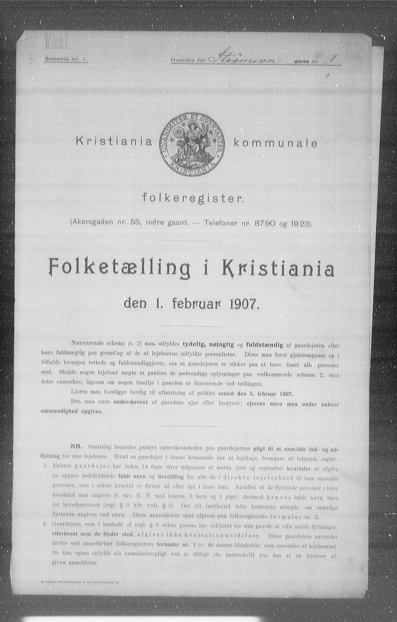 OBA, Kommunal folketelling 1.2.1907 for Kristiania kjøpstad, 1907, s. 52912