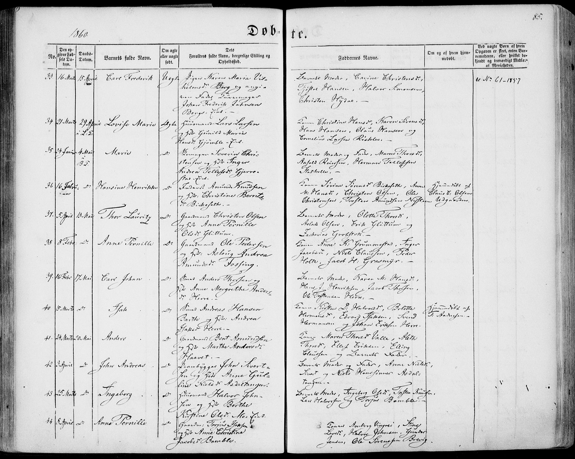 Bamble kirkebøker, AV/SAKO-A-253/F/Fa/L0005: Ministerialbok nr. I 5, 1854-1869, s. 85