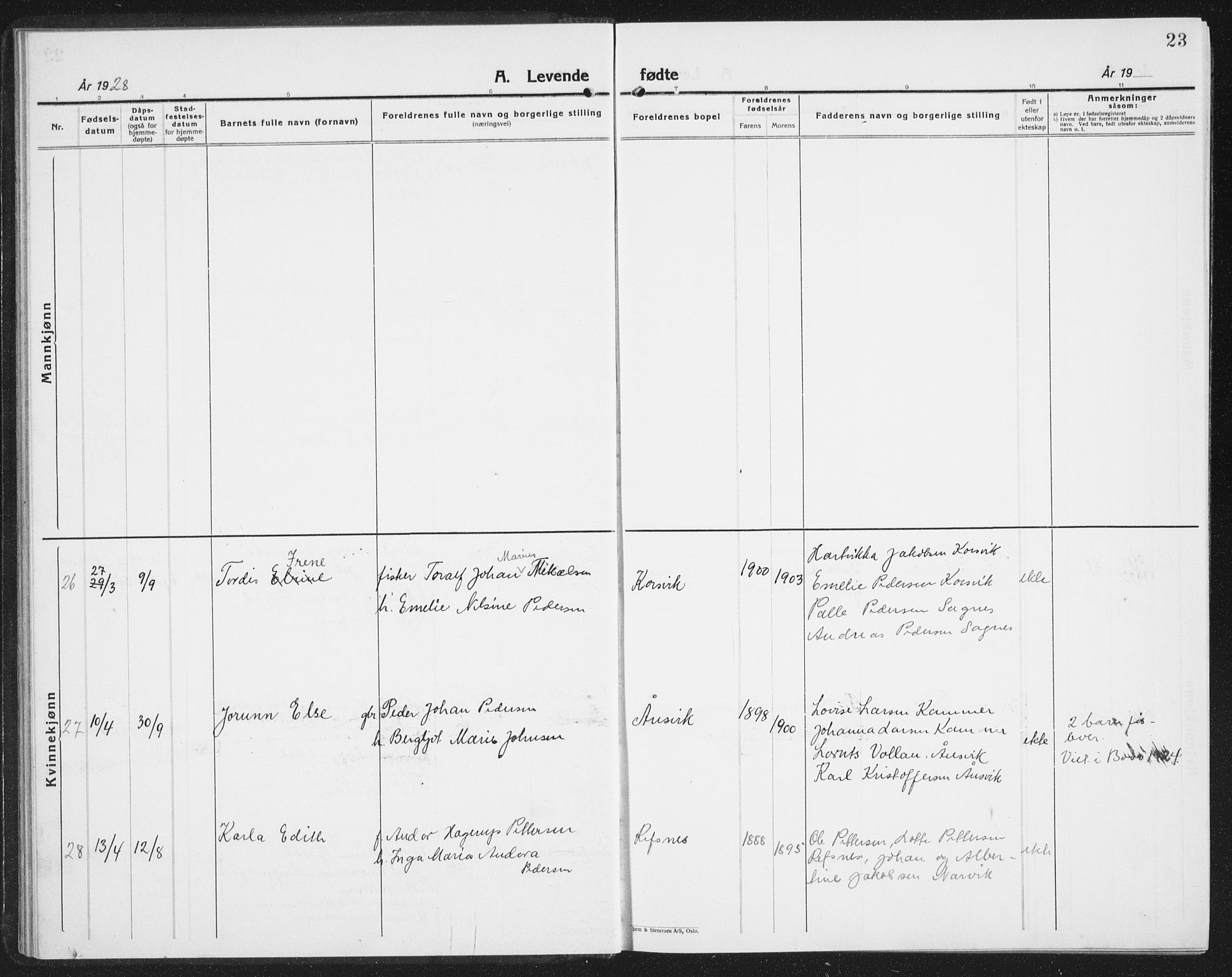 Ministerialprotokoller, klokkerbøker og fødselsregistre - Nordland, AV/SAT-A-1459/854/L0788: Klokkerbok nr. 854C04, 1926-1940, s. 23