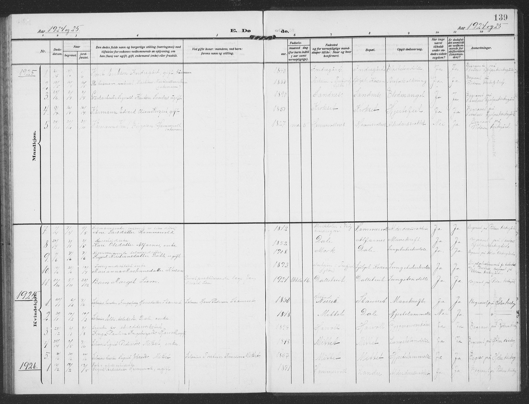 Ministerialprotokoller, klokkerbøker og fødselsregistre - Møre og Romsdal, AV/SAT-A-1454/549/L0615: Klokkerbok nr. 549C01, 1905-1932, s. 139