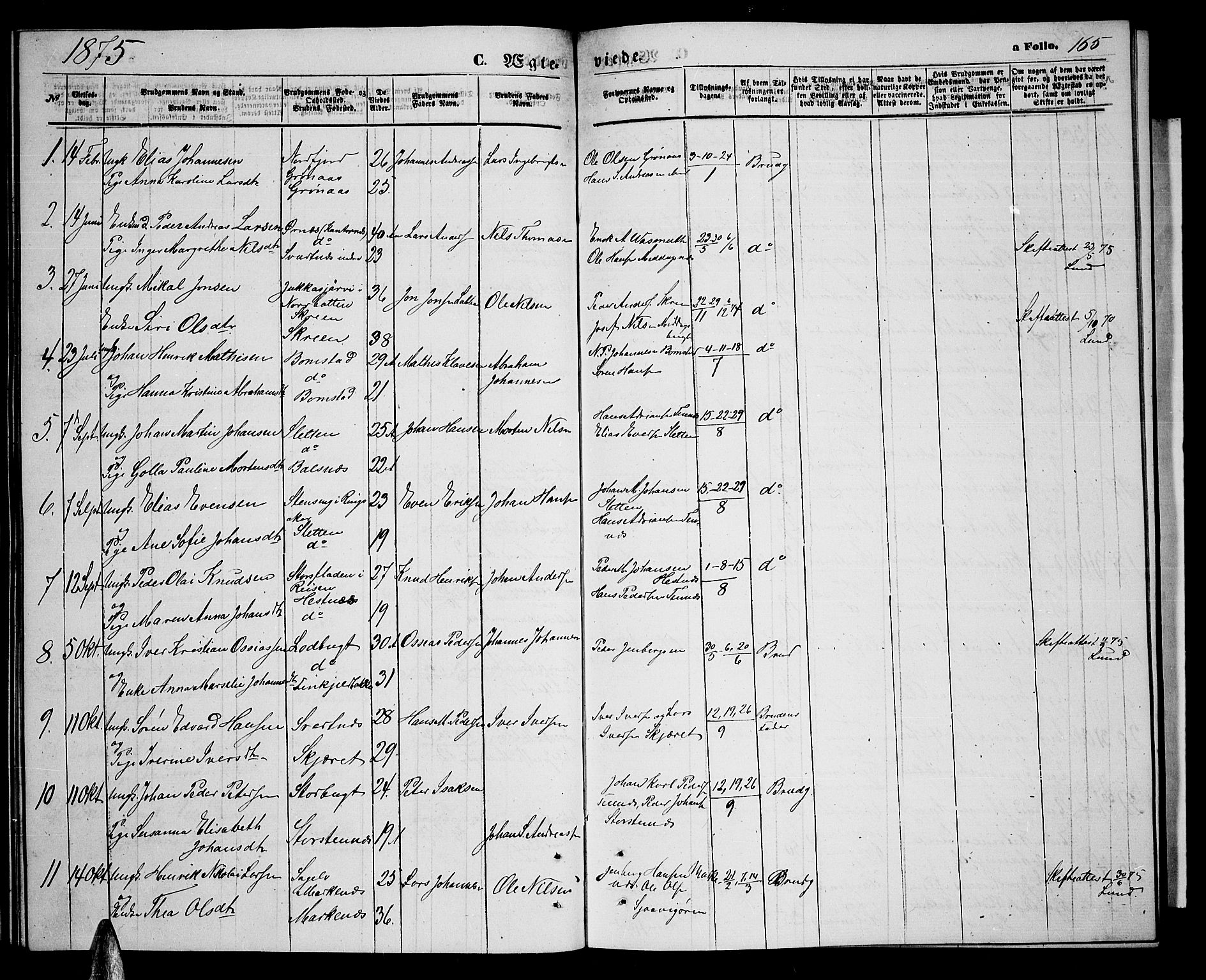 Balsfjord sokneprestembete, AV/SATØ-S-1303/G/Ga/L0006klokker: Klokkerbok nr. 6, 1863-1878, s. 165