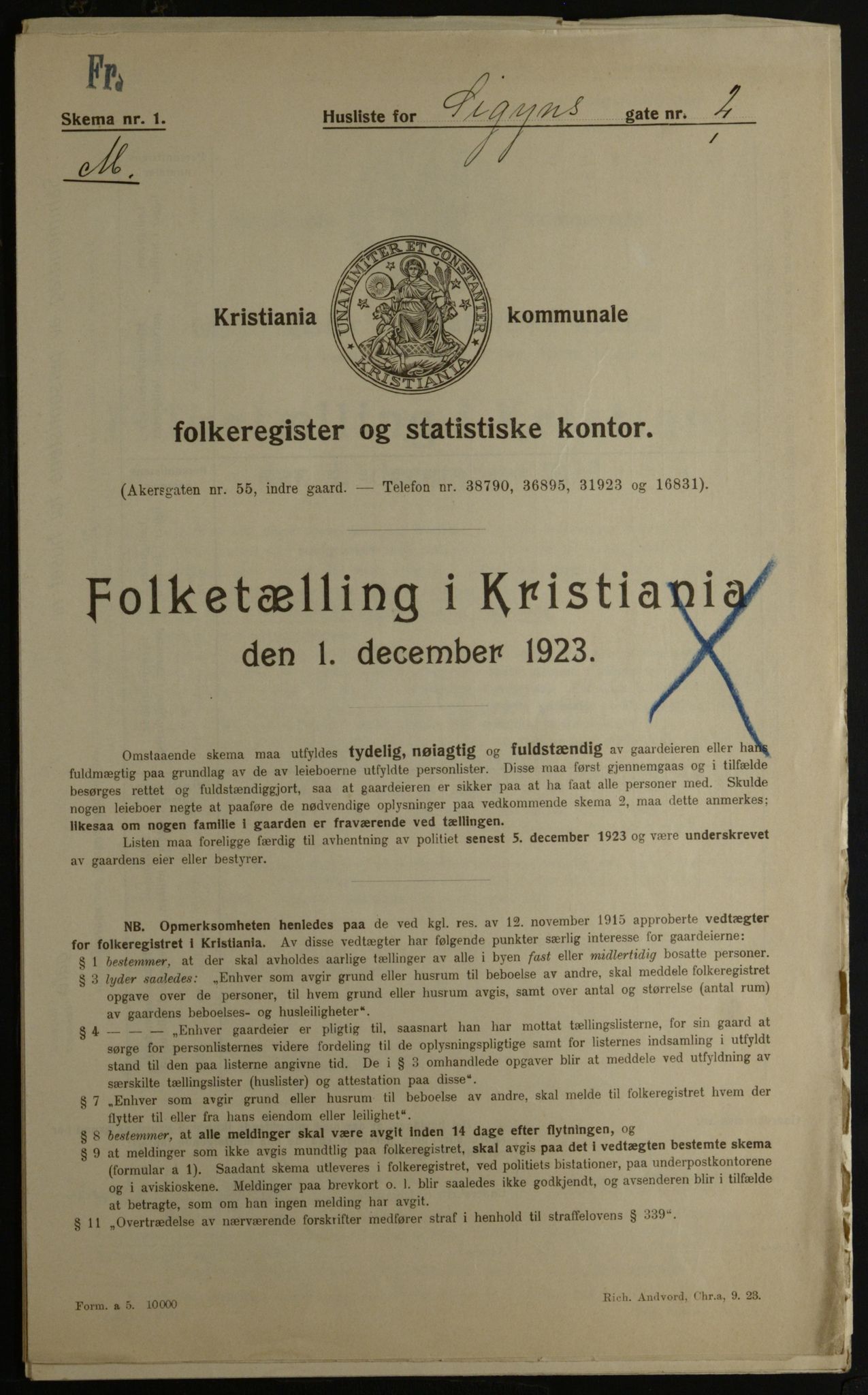 OBA, Kommunal folketelling 1.12.1923 for Kristiania, 1923, s. 105357