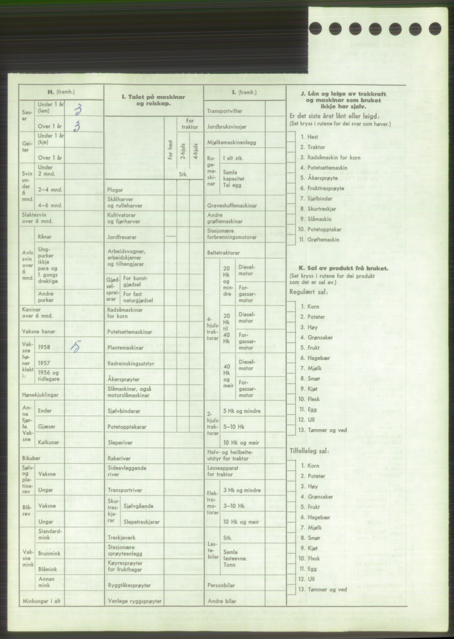 Statistisk sentralbyrå, Næringsøkonomiske emner, Jordbruk, skogbruk, jakt, fiske og fangst, AV/RA-S-2234/G/Gd/L0429: Hordaland: 1258 Herdla (kl. 2-9), 1959, s. 98