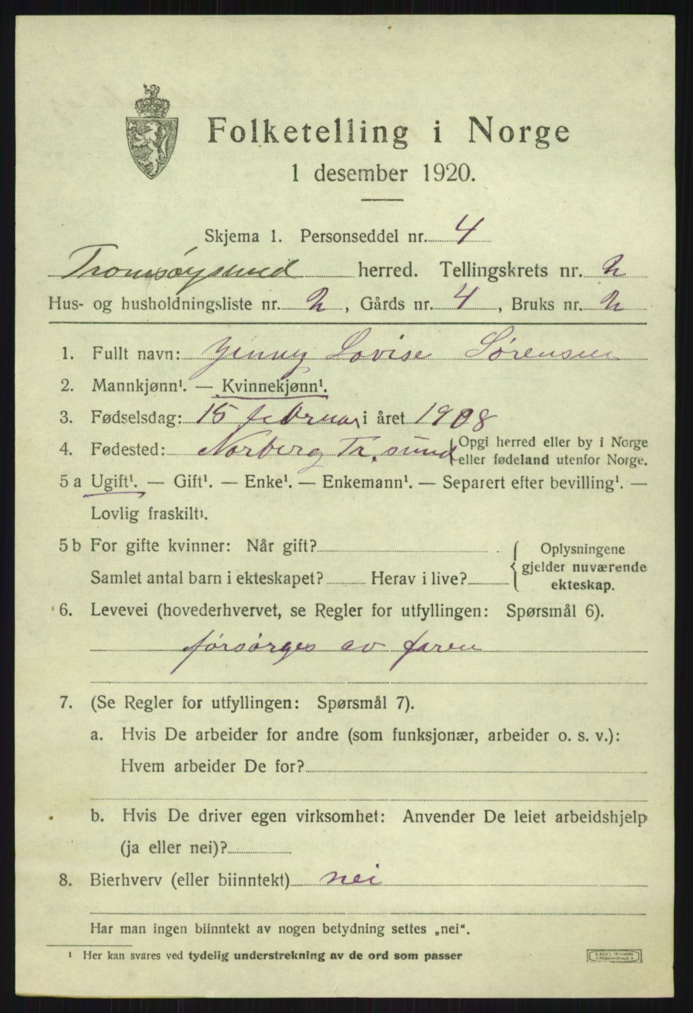 SATØ, Folketelling 1920 for 1934 Tromsøysund herred, 1920, s. 2380