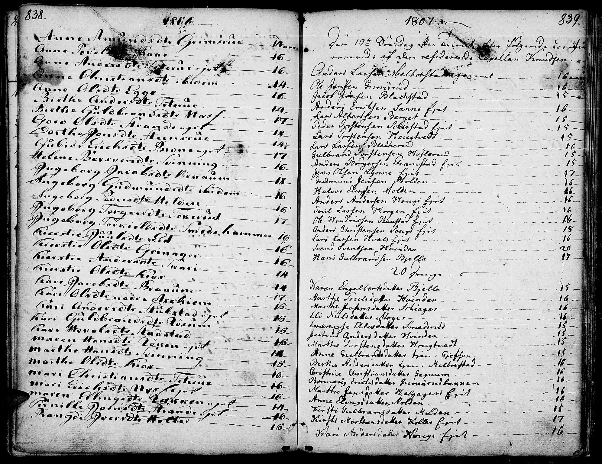 Gran prestekontor, AV/SAH-PREST-112/H/Ha/Haa/L0006: Ministerialbok nr. 6, 1787-1824, s. 838-839