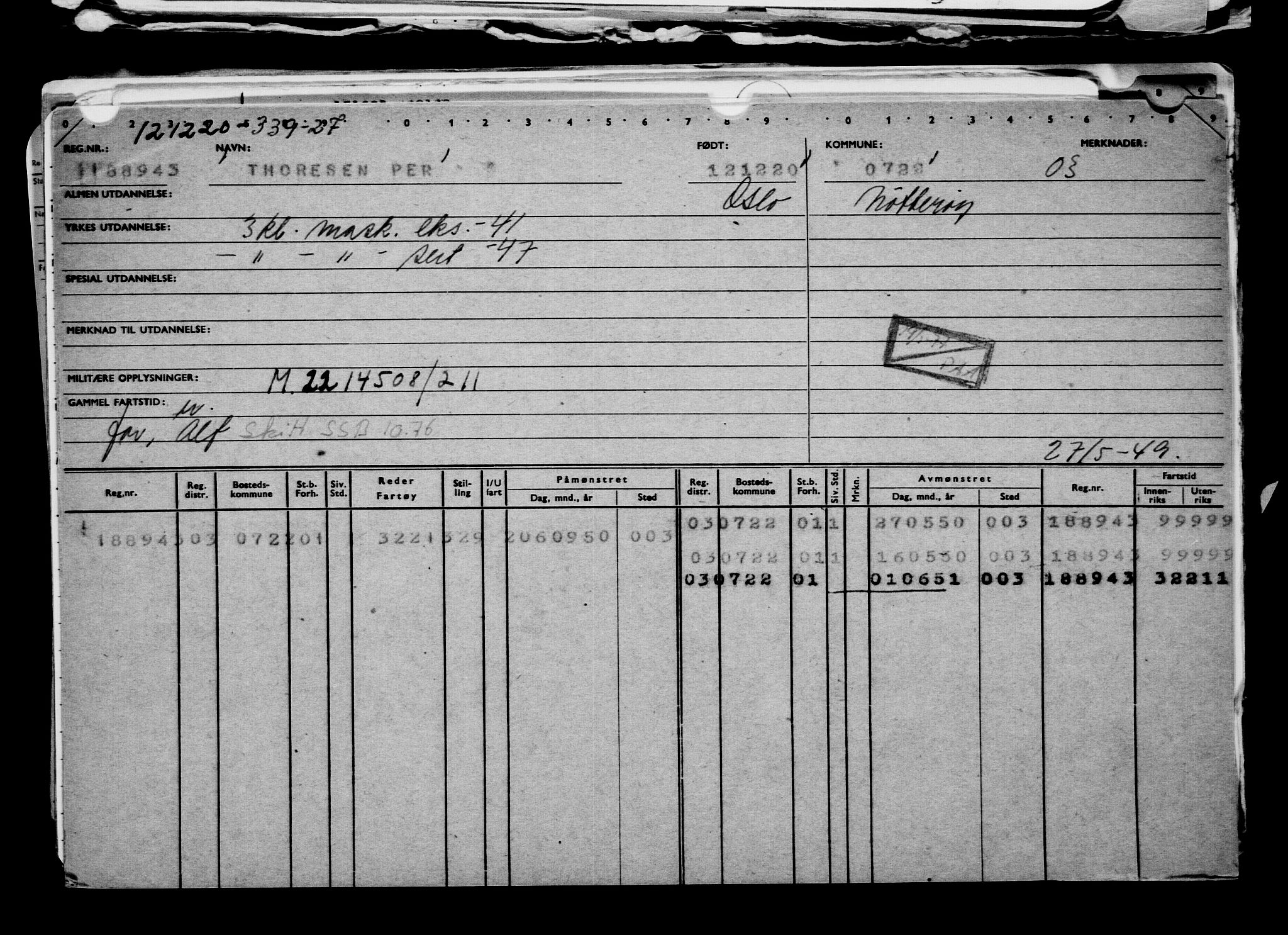 Direktoratet for sjømenn, AV/RA-S-3545/G/Gb/L0188: Hovedkort, 1920, s. 283