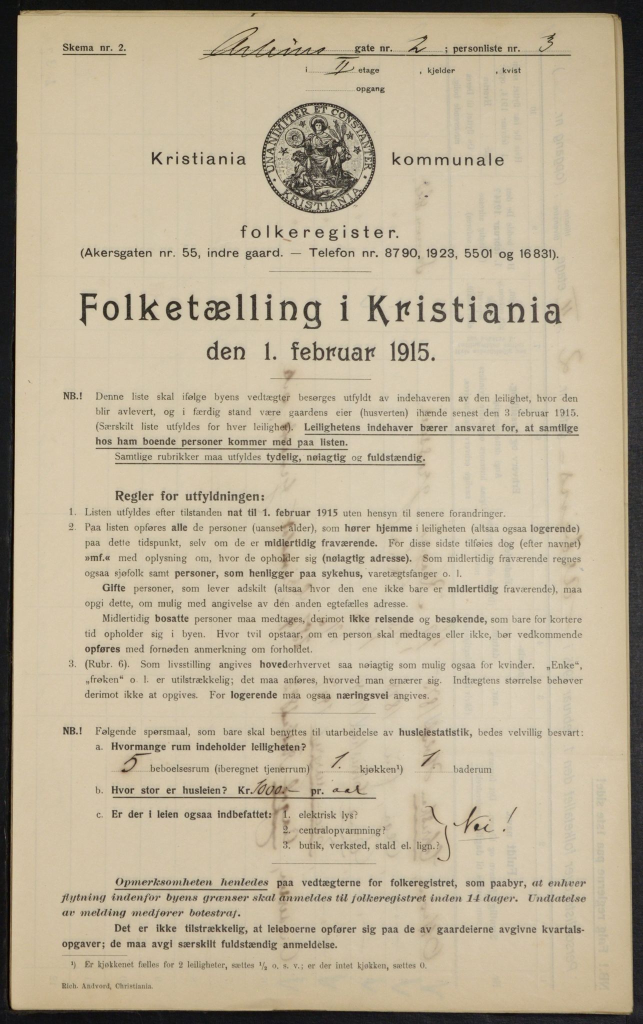 OBA, Kommunal folketelling 1.2.1915 for Kristiania, 1915, s. 1486