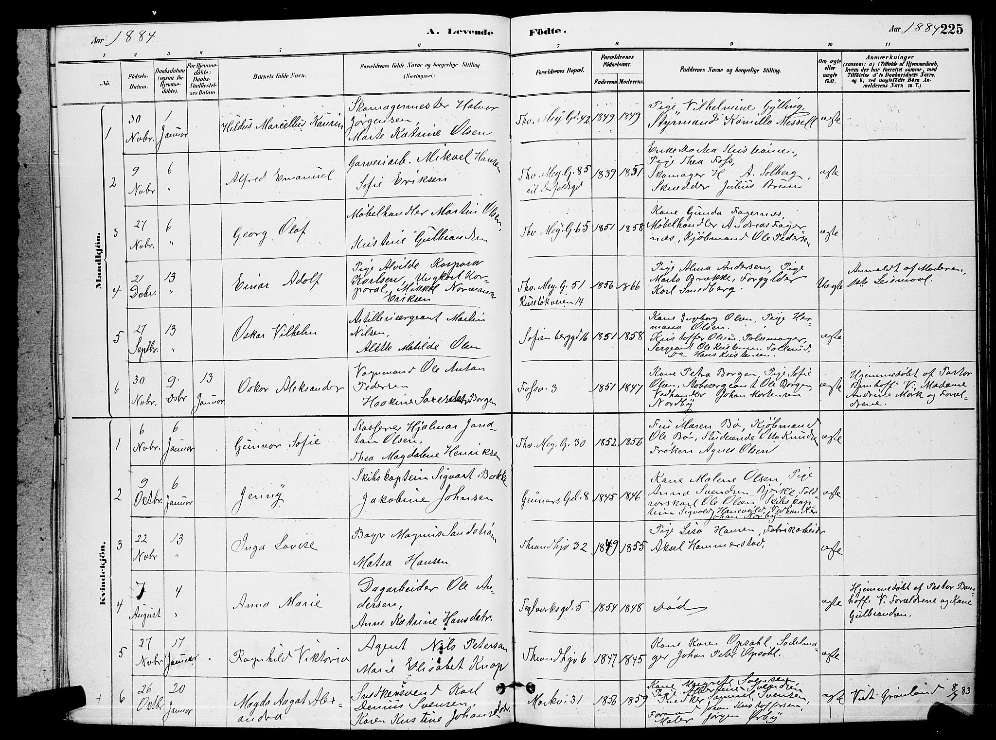 Paulus prestekontor Kirkebøker, AV/SAO-A-10871/G/Ga/L0002: Klokkerbok nr. 2, 1879-1887, s. 225