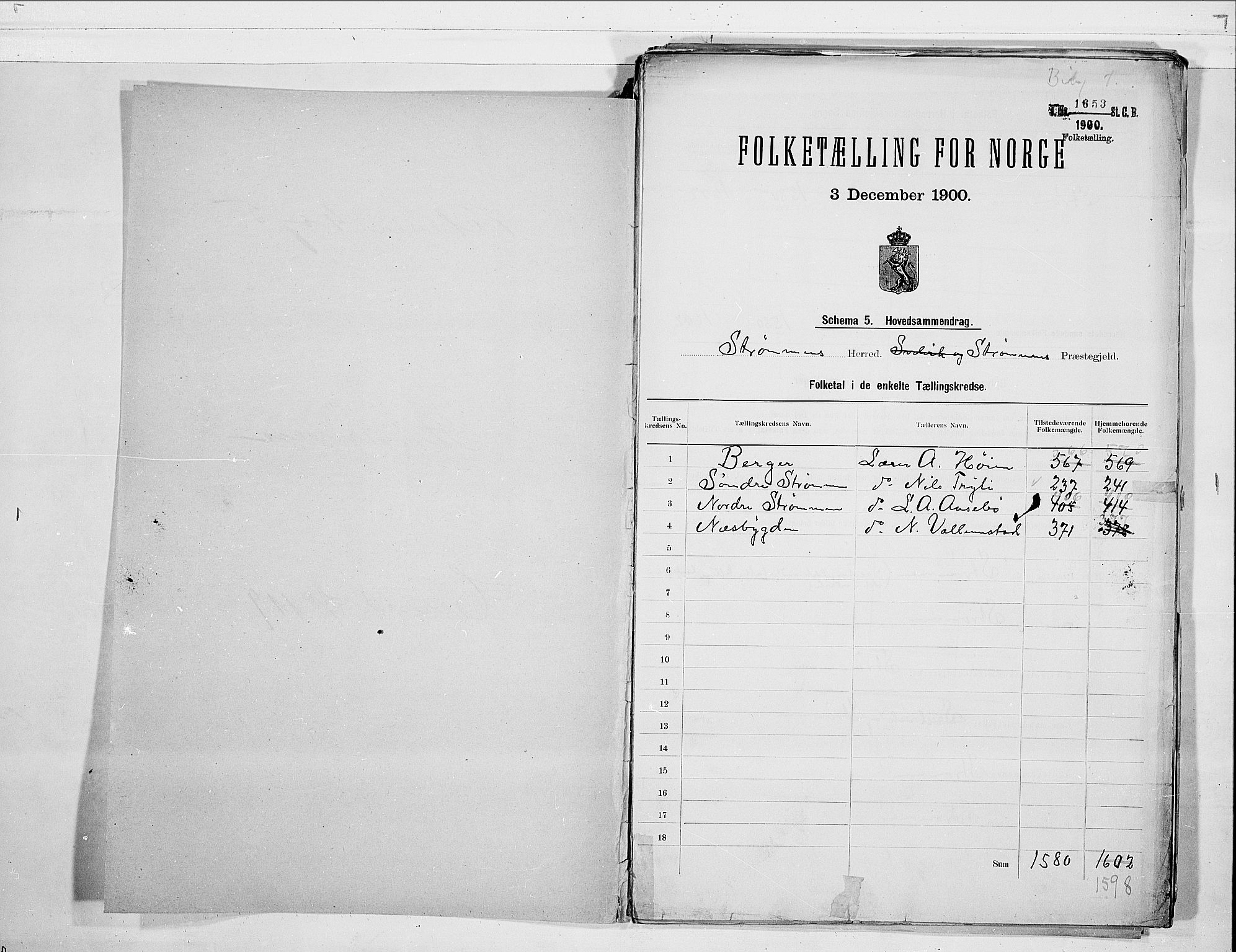 RA, Folketelling 1900 for 0711 Strømm herred, 1900, s. 2