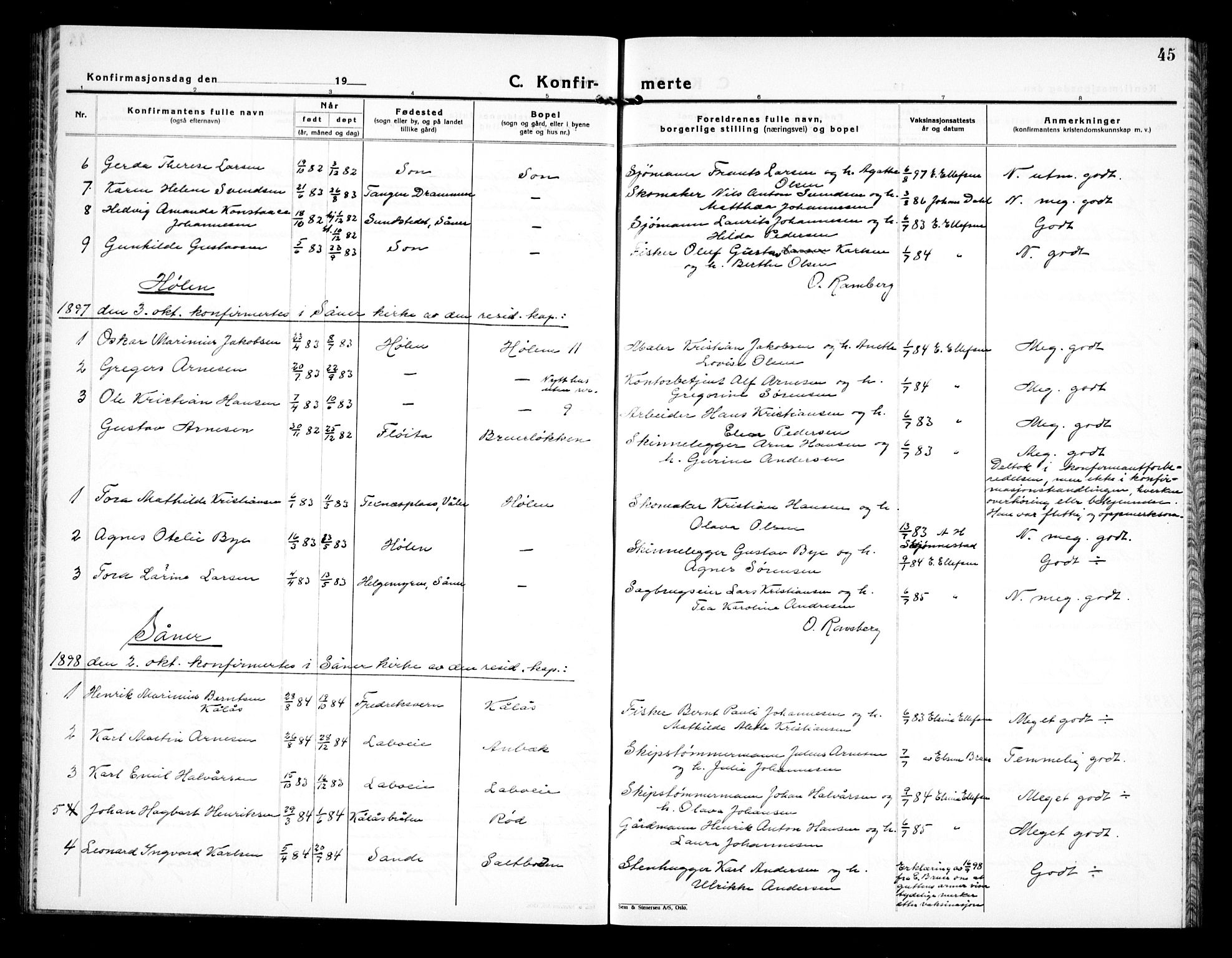 Vestby prestekontor Kirkebøker, AV/SAO-A-10893/G/Gb/L0001: Klokkerbok nr. II 1, 1878-1905, s. 45