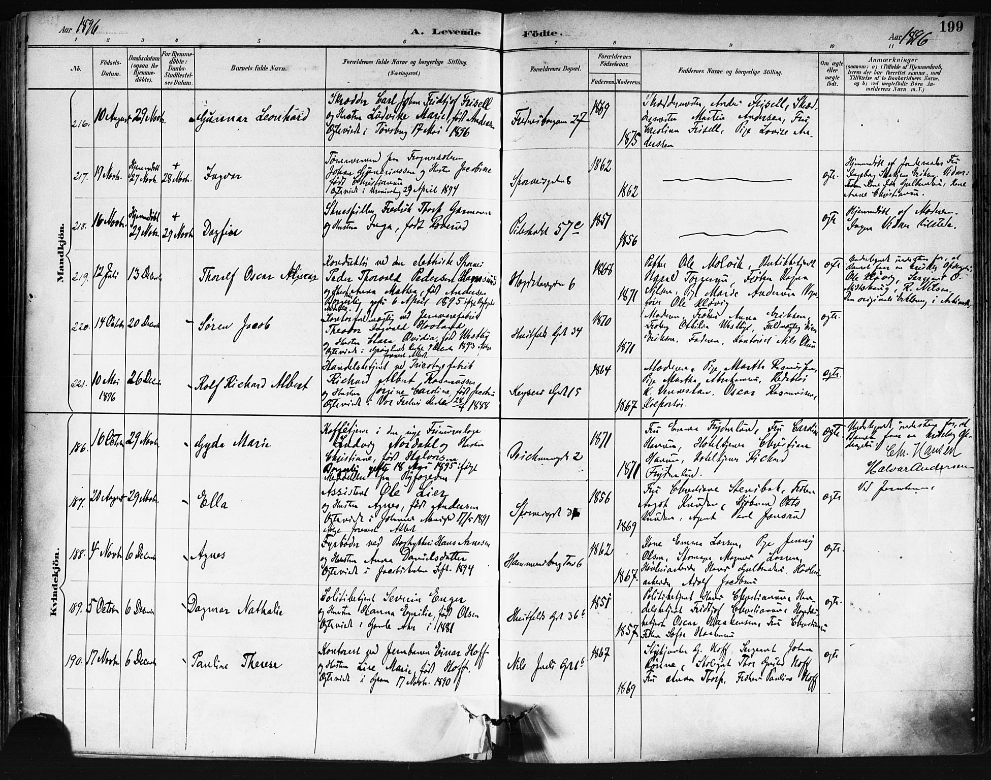 Trefoldighet prestekontor Kirkebøker, AV/SAO-A-10882/F/Fa/L0006: Ministerialbok nr. I 6, 1891-1899, s. 199