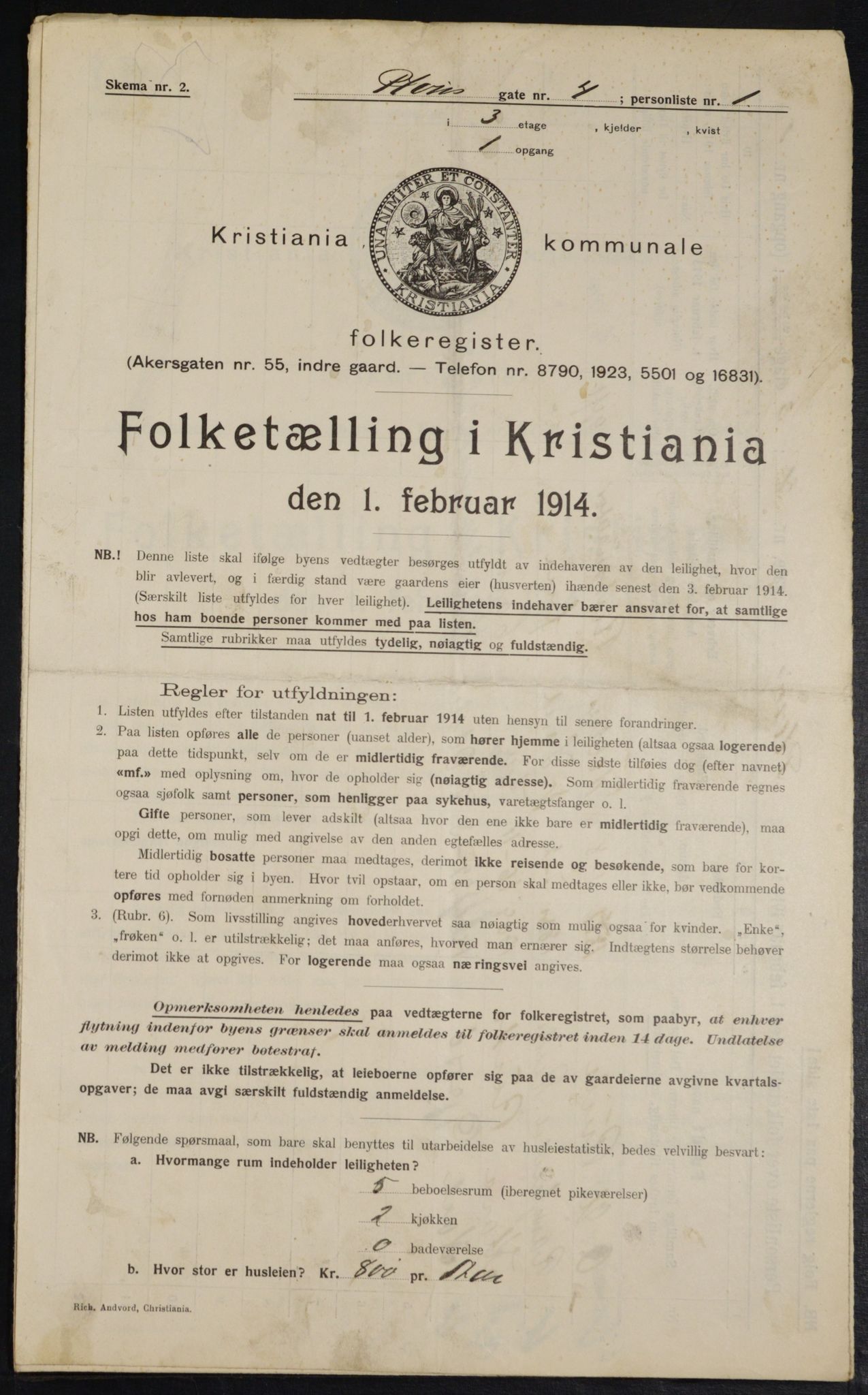OBA, Kommunal folketelling 1.2.1914 for Kristiania, 1914, s. 80990