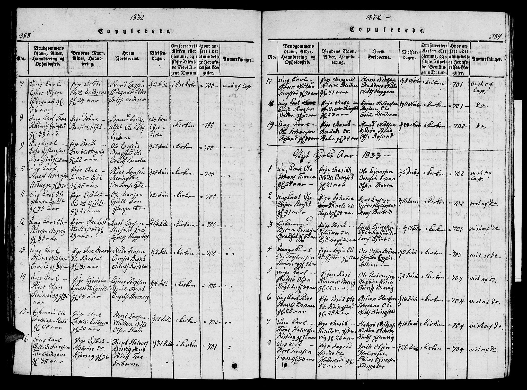 Ministerialprotokoller, klokkerbøker og fødselsregistre - Møre og Romsdal, AV/SAT-A-1454/586/L0990: Klokkerbok nr. 586C01, 1819-1837, s. 388-389