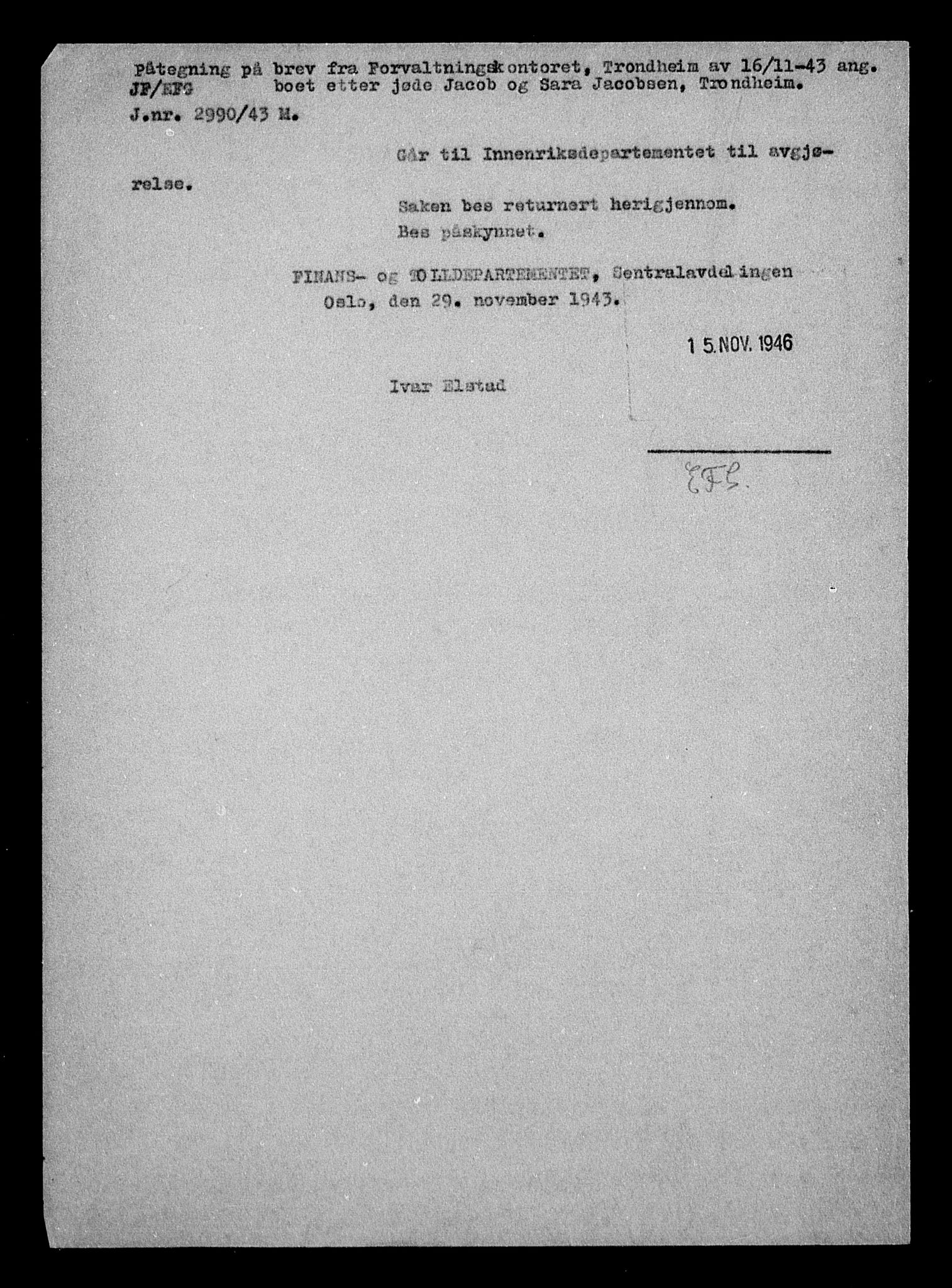 Justisdepartementet, Tilbakeføringskontoret for inndratte formuer, AV/RA-S-1564/H/Hc/Hca/L0908: --, 1945-1947, s. 257