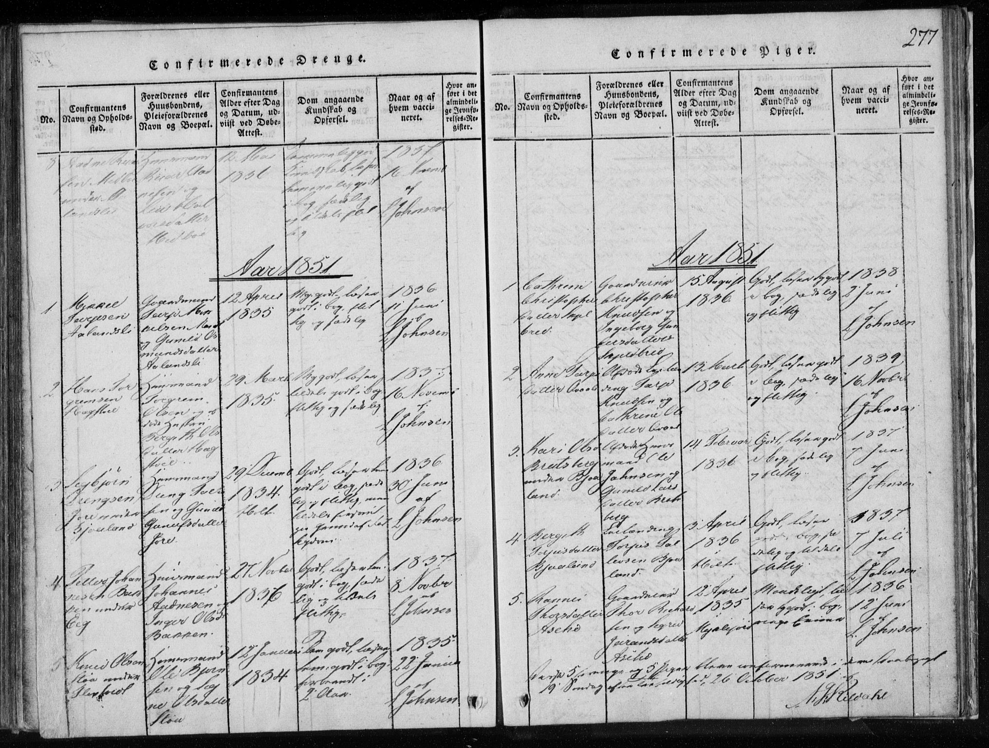 Lårdal kirkebøker, SAKO/A-284/F/Fa/L0005: Ministerialbok nr. I 5, 1815-1860, s. 277