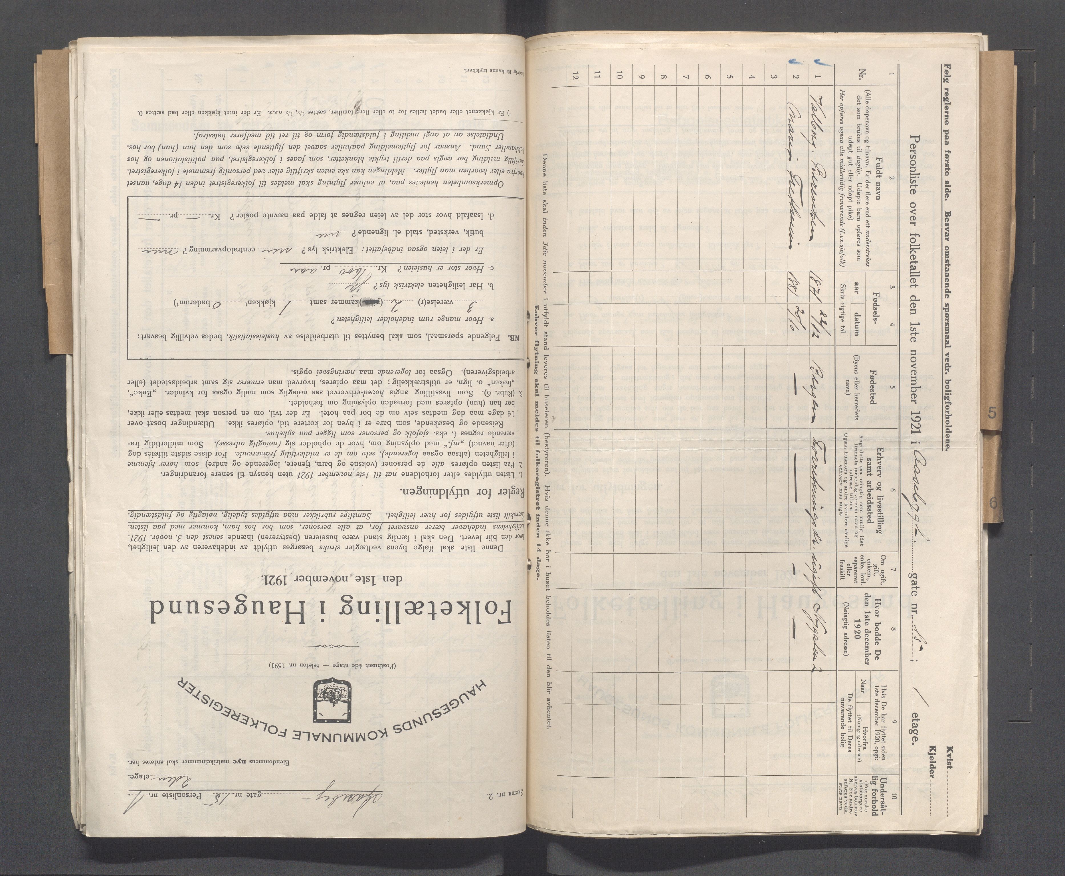 IKAR, Kommunal folketelling 1.11.1921 for Haugesund, 1921, s. 46