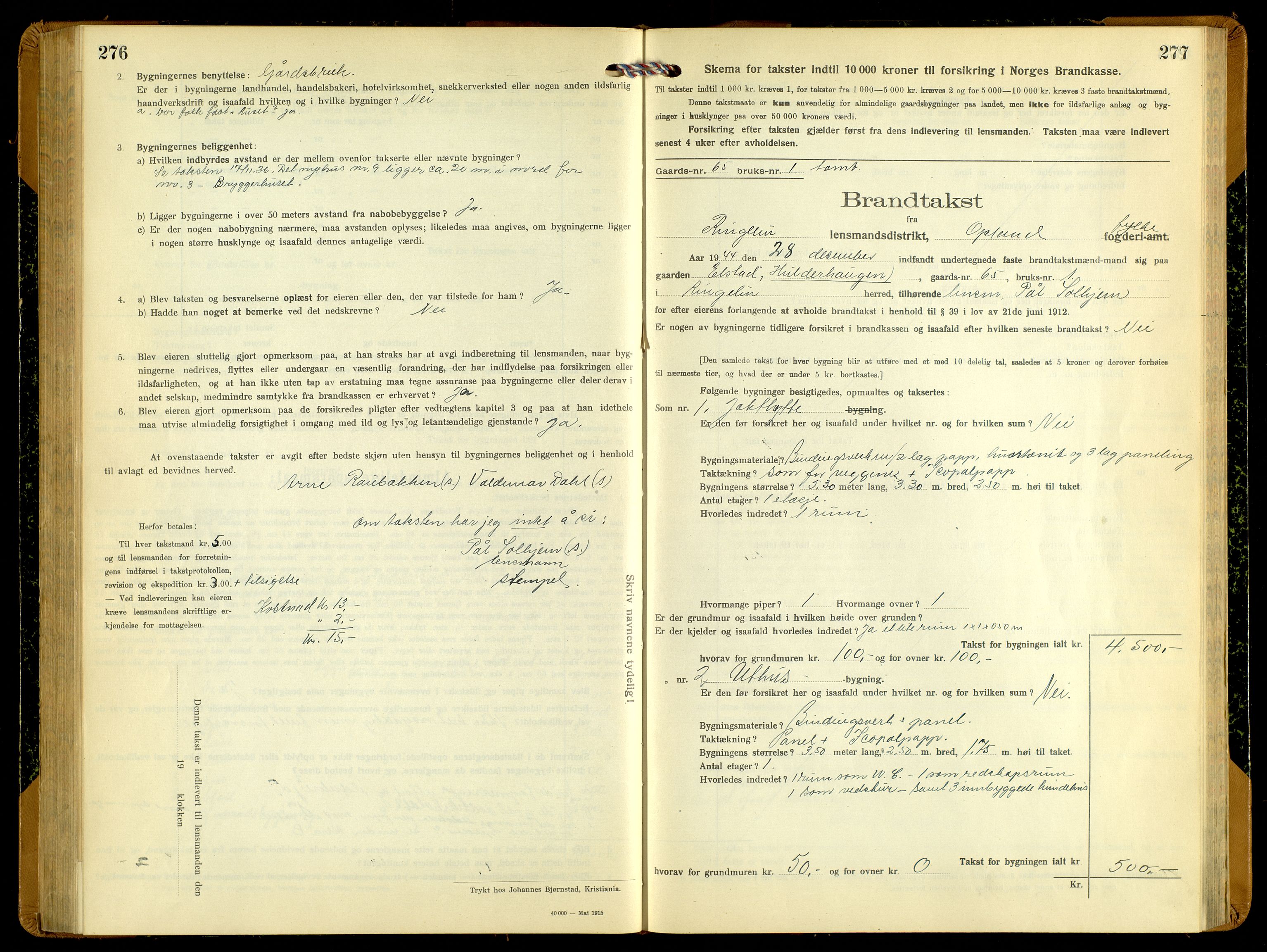 Norges Brannkasse, Ringebu, AV/SAH-NBRANR-037/F/L0006: Branntakstprotokoll, 1919-1955, s. 276-277