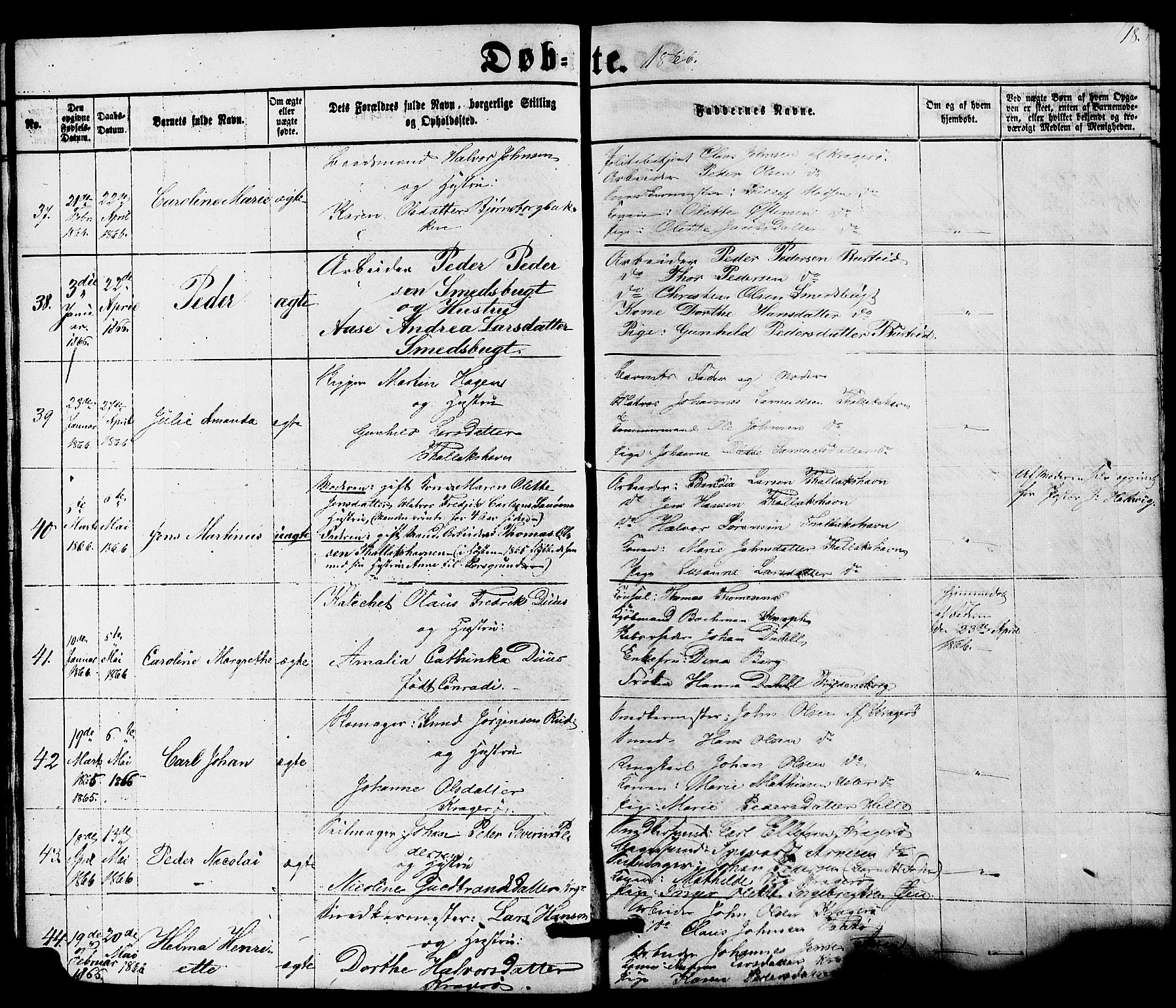 Kragerø kirkebøker, AV/SAKO-A-278/G/Ga/L0005: Klokkerbok nr. 5, 1865-1881, s. 18
