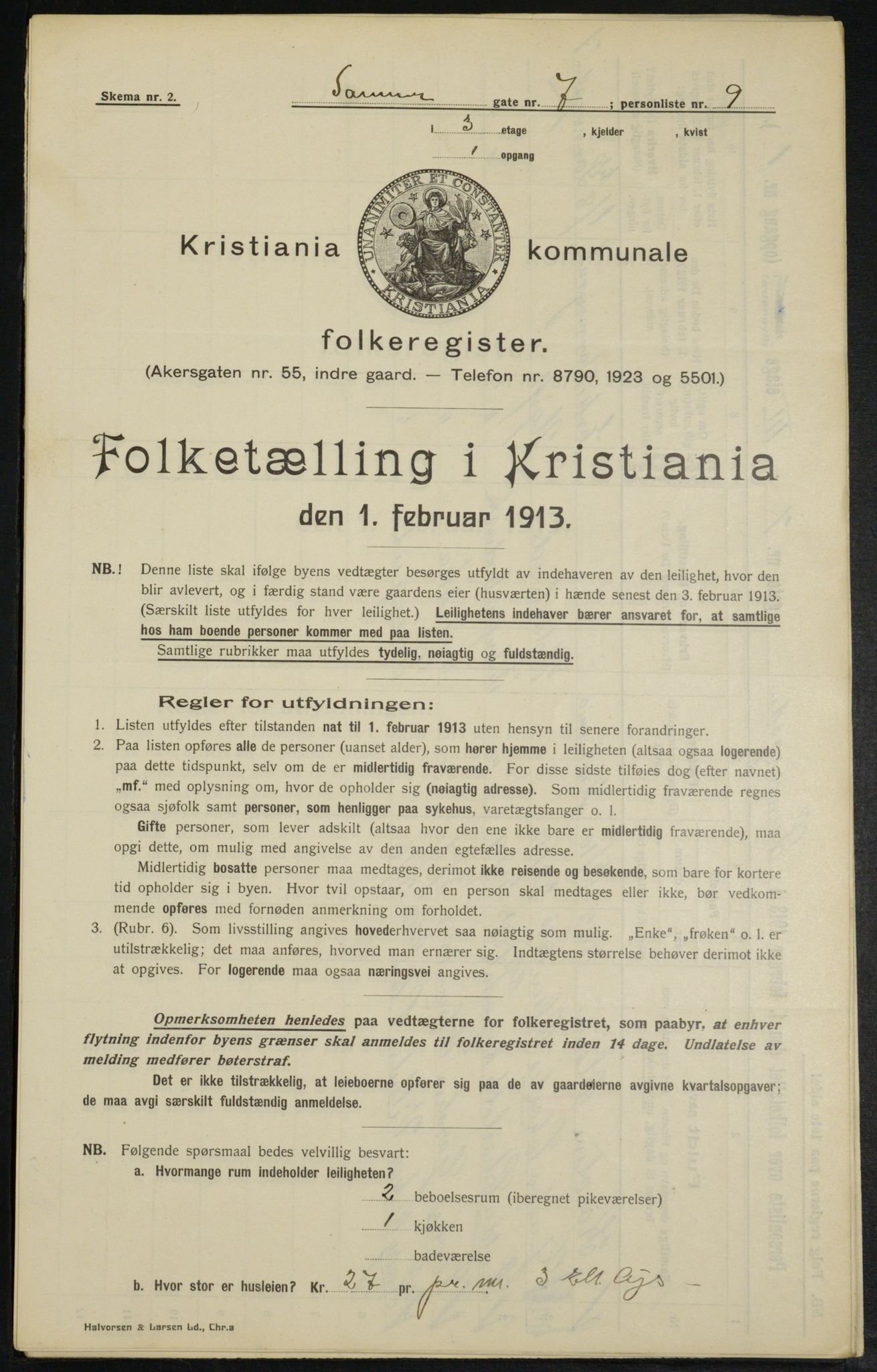 OBA, Kommunal folketelling 1.2.1913 for Kristiania, 1913, s. 88497