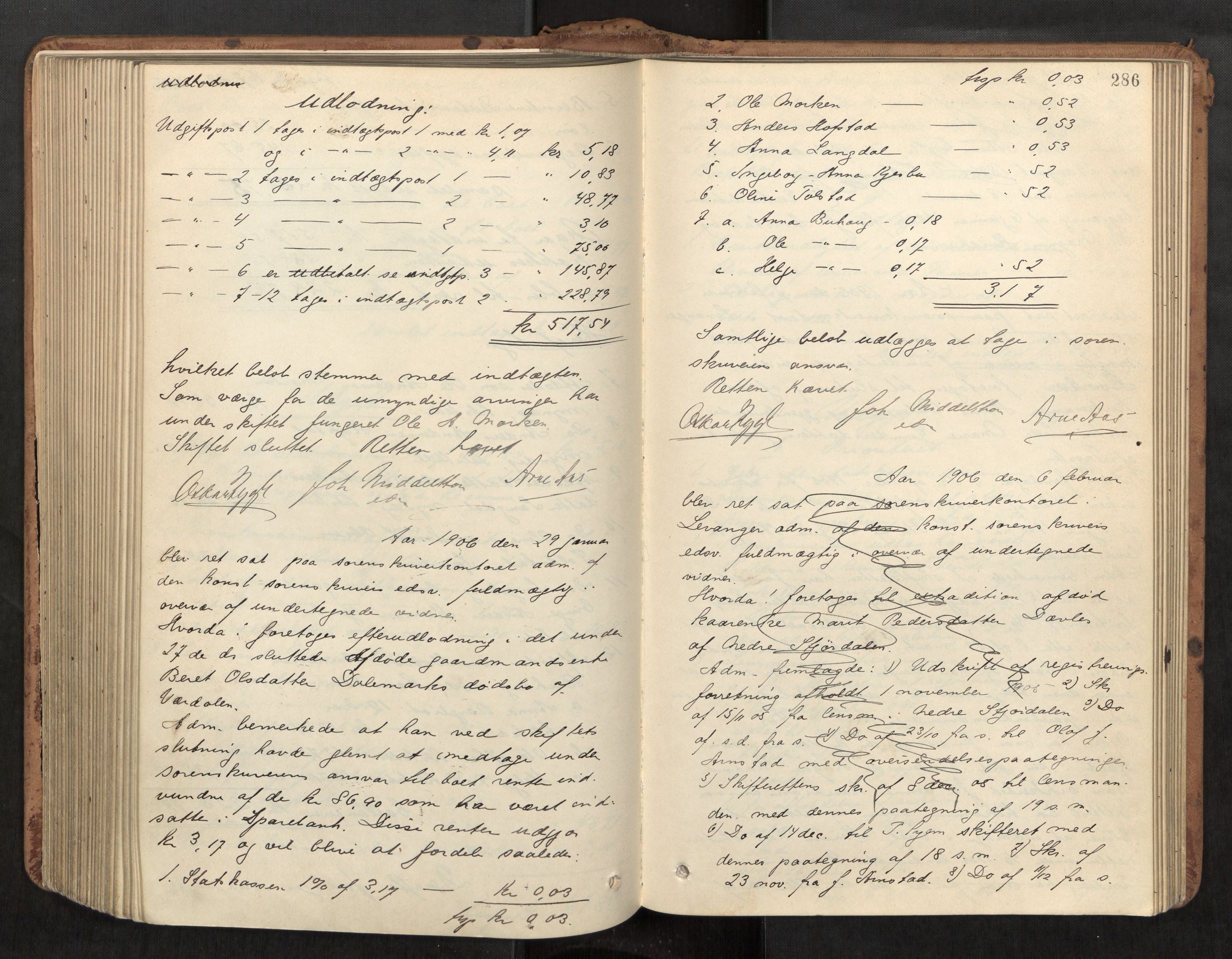 Stjør- og Verdal sorenskriveri, AV/SAT-A-4167/1/3/3A/L0048: Skifteslutningsprotokoll, 1901-1907, s. 286
