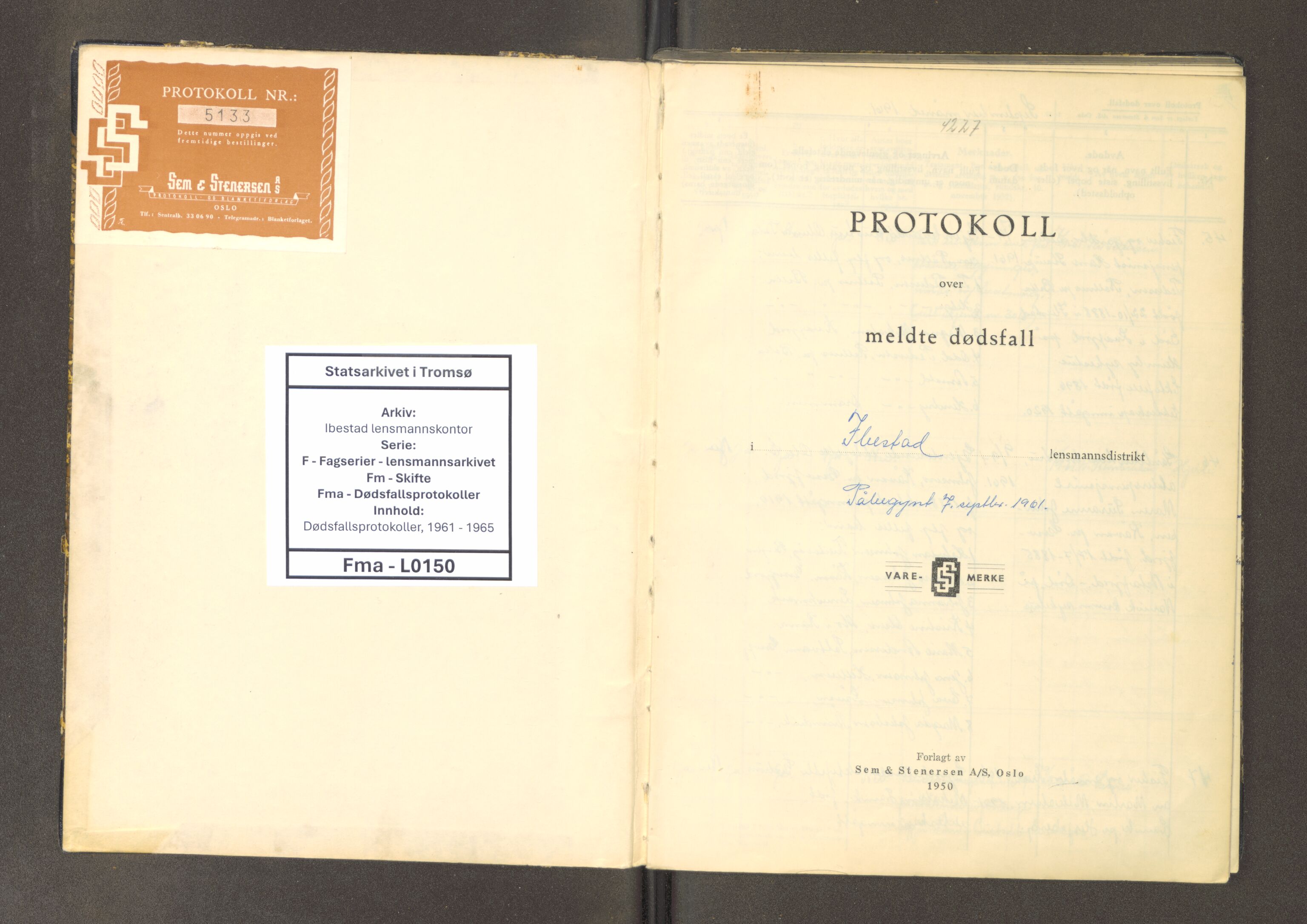 Ibestad lensmannskontor, AV/SATØ-S-1499/F/Fm/Fma/L0150: Dødsfallsprotokoll for Ibestad lensmannsdistrikt, 1961-1965