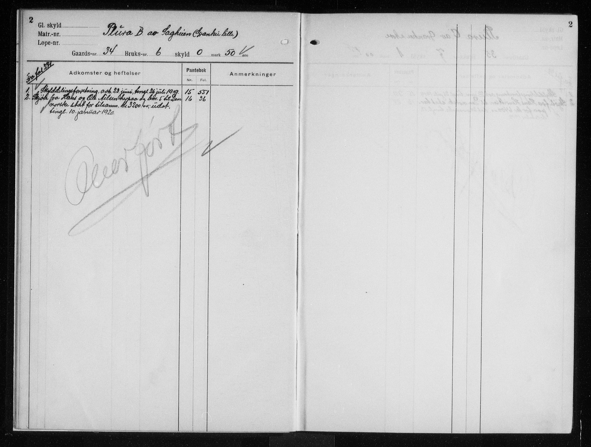 Rana sorenskriveri , SAT/A-1108/1/2/2A/L0020: Panteregister nr. 20, 1919-1935, s. 2