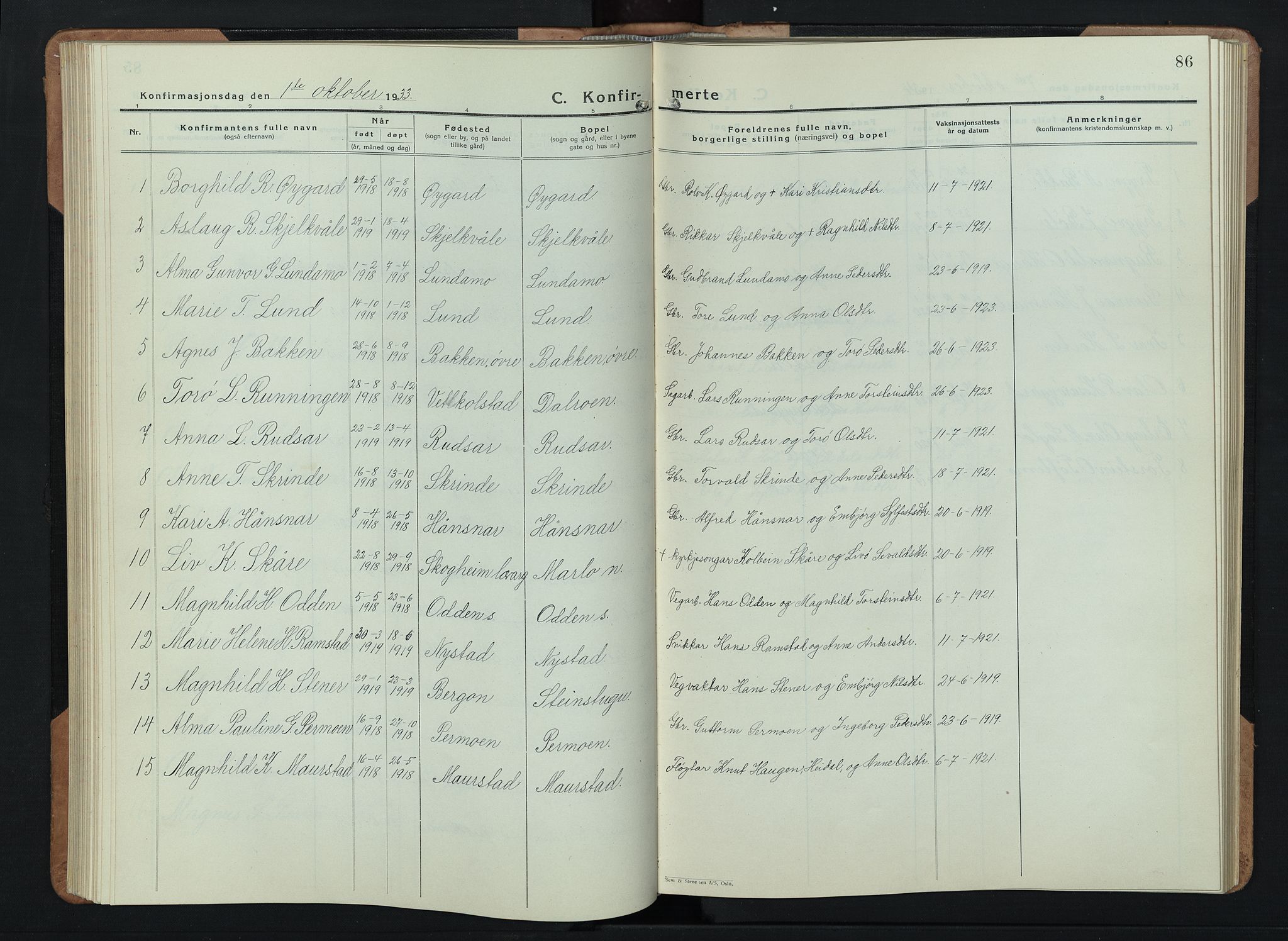 Skjåk prestekontor, AV/SAH-PREST-072/H/Ha/Hab/L0006: Klokkerbok nr. 6, 1933-1954, s. 86