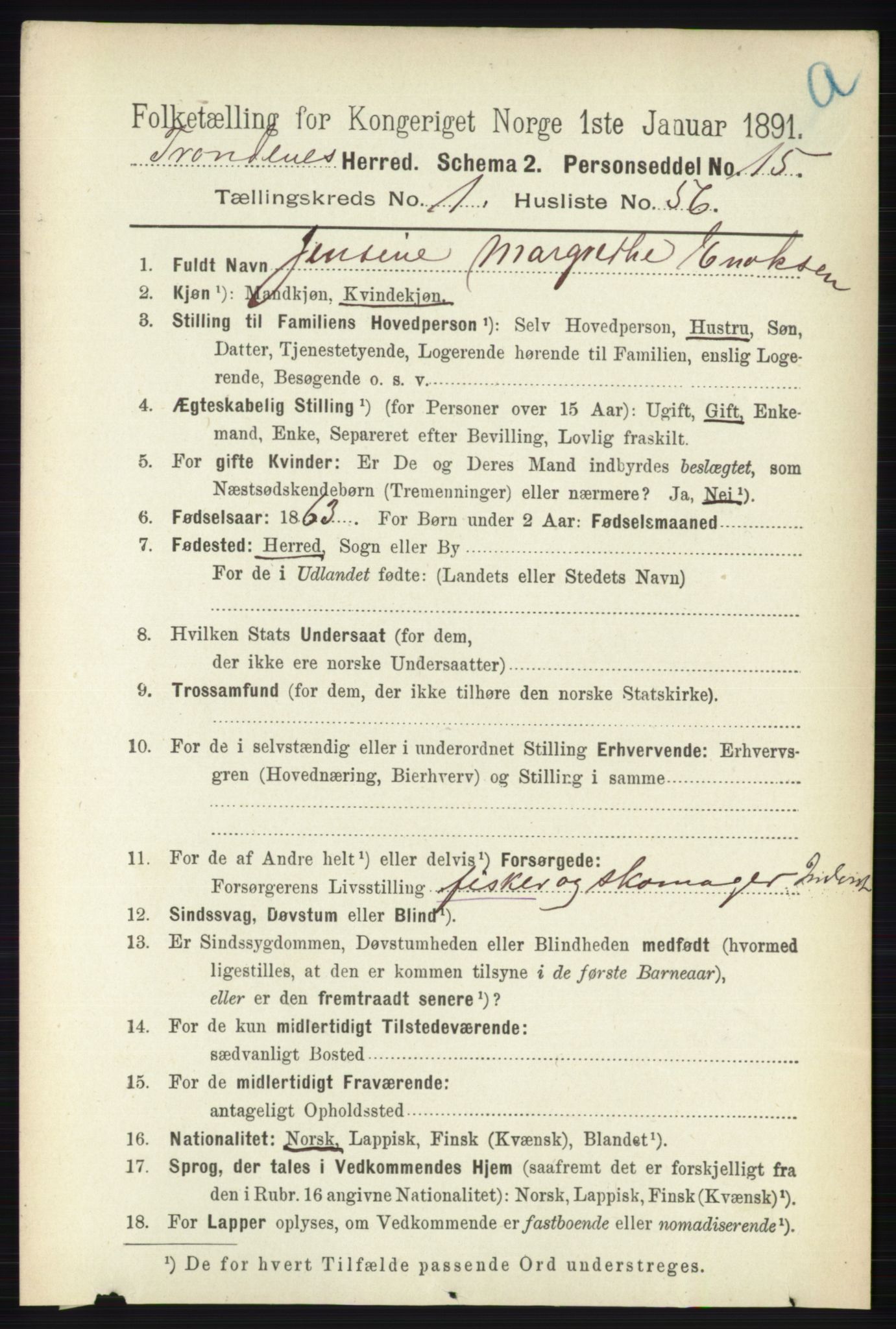 RA, Folketelling 1891 for 1914 Trondenes herred, 1891, s. 495